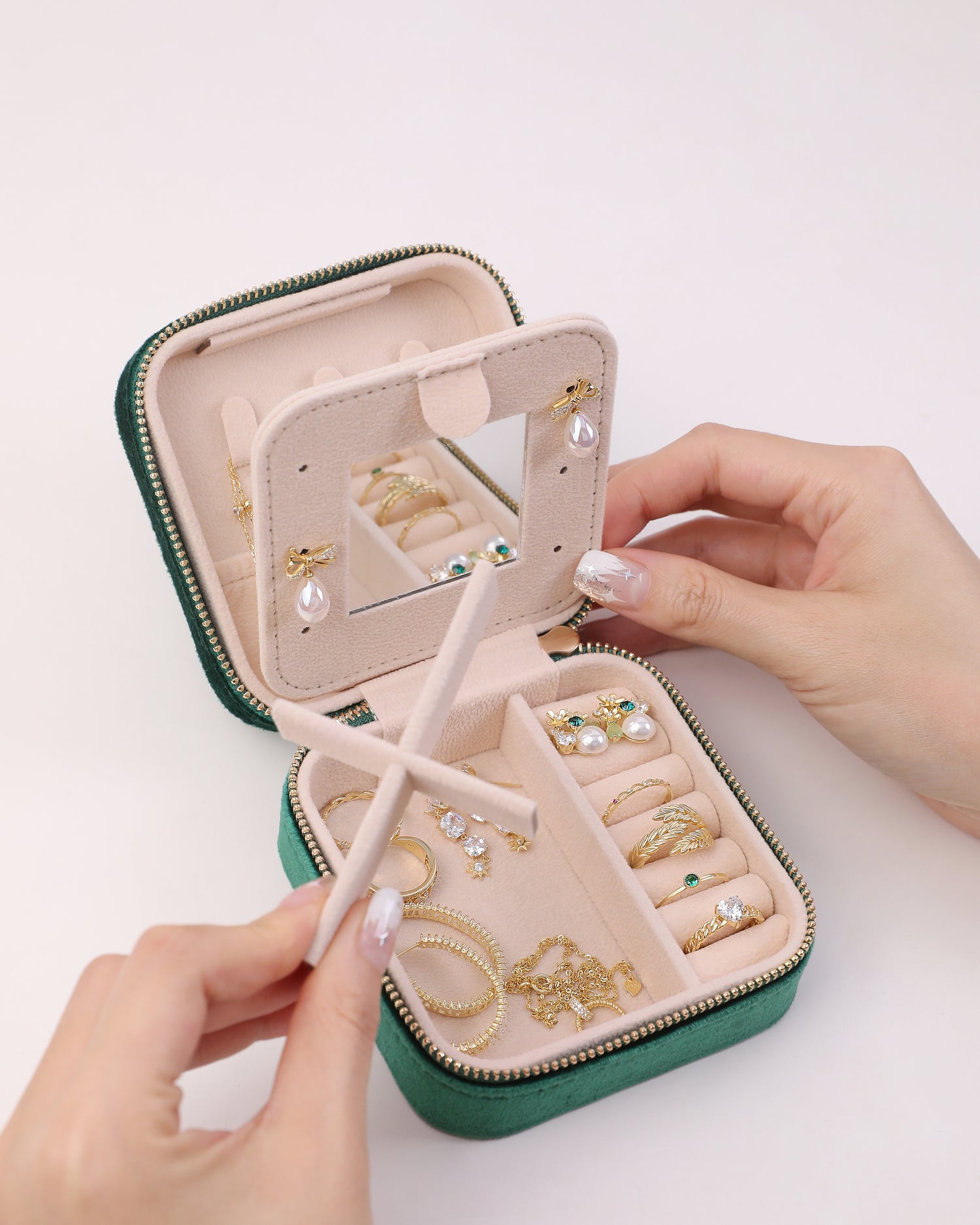 Velvet Square Mirror Travel Jewelry Box