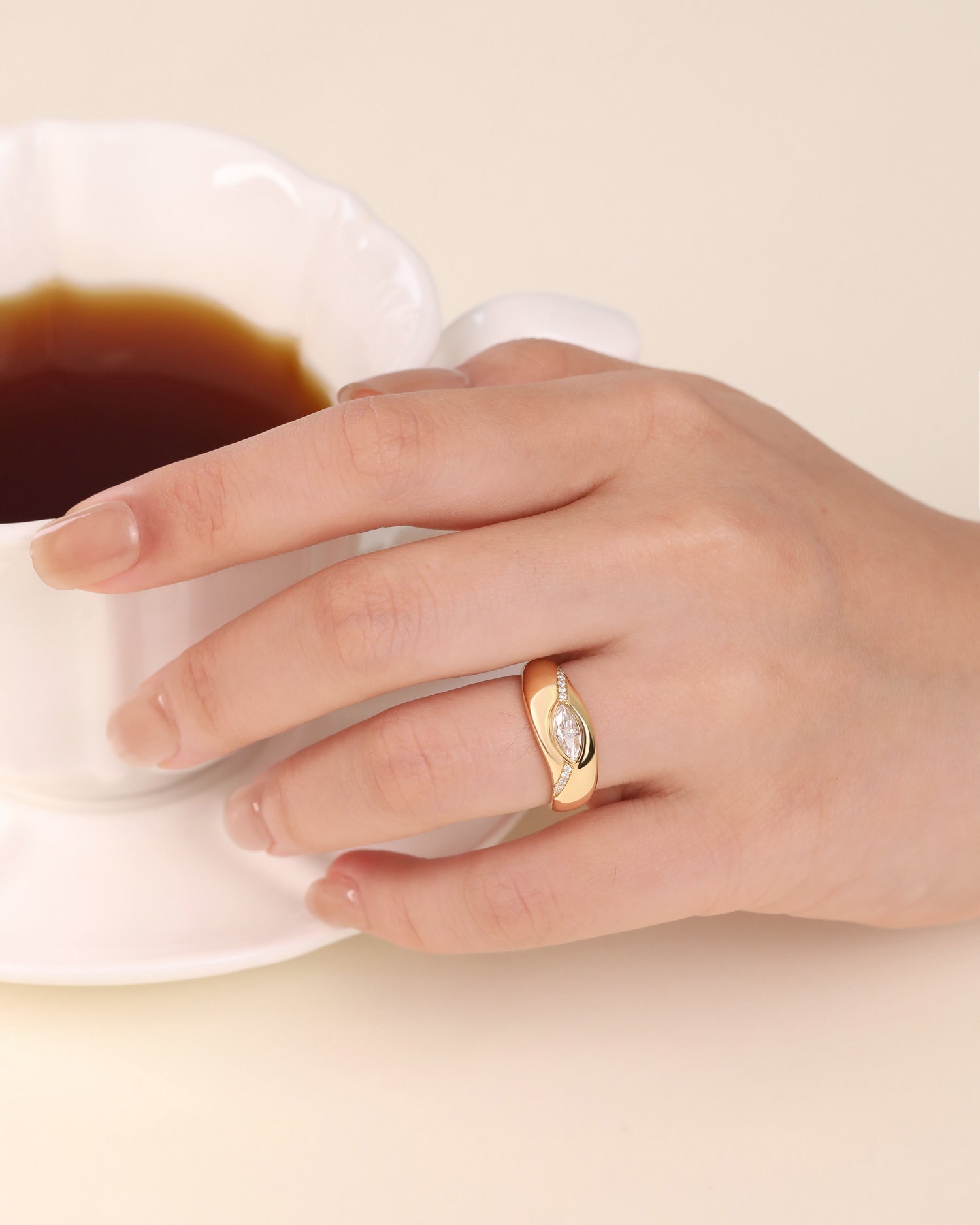 Marquise Crest Ring in Solid Gold