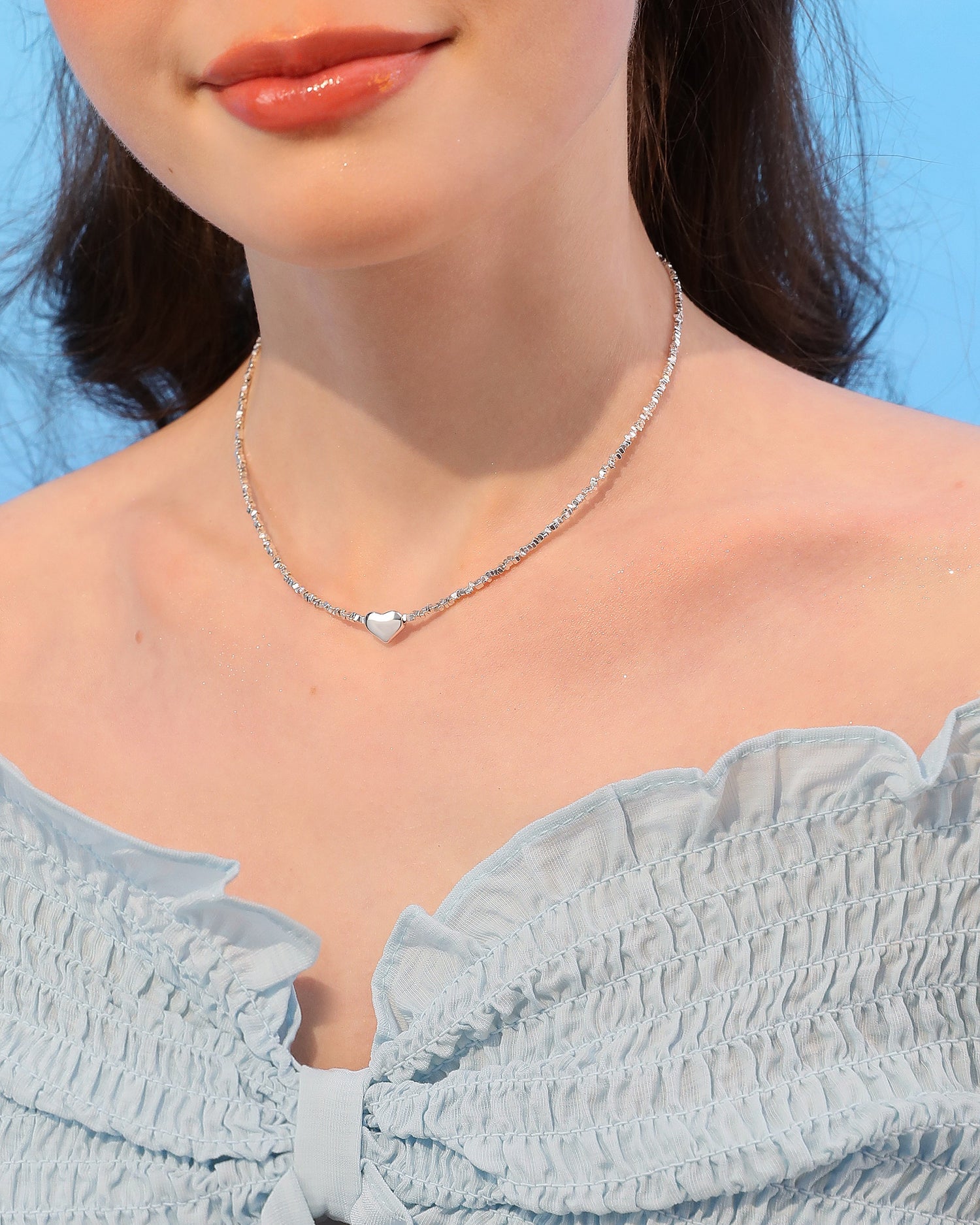 Heart Silver Beads Jewelry Set