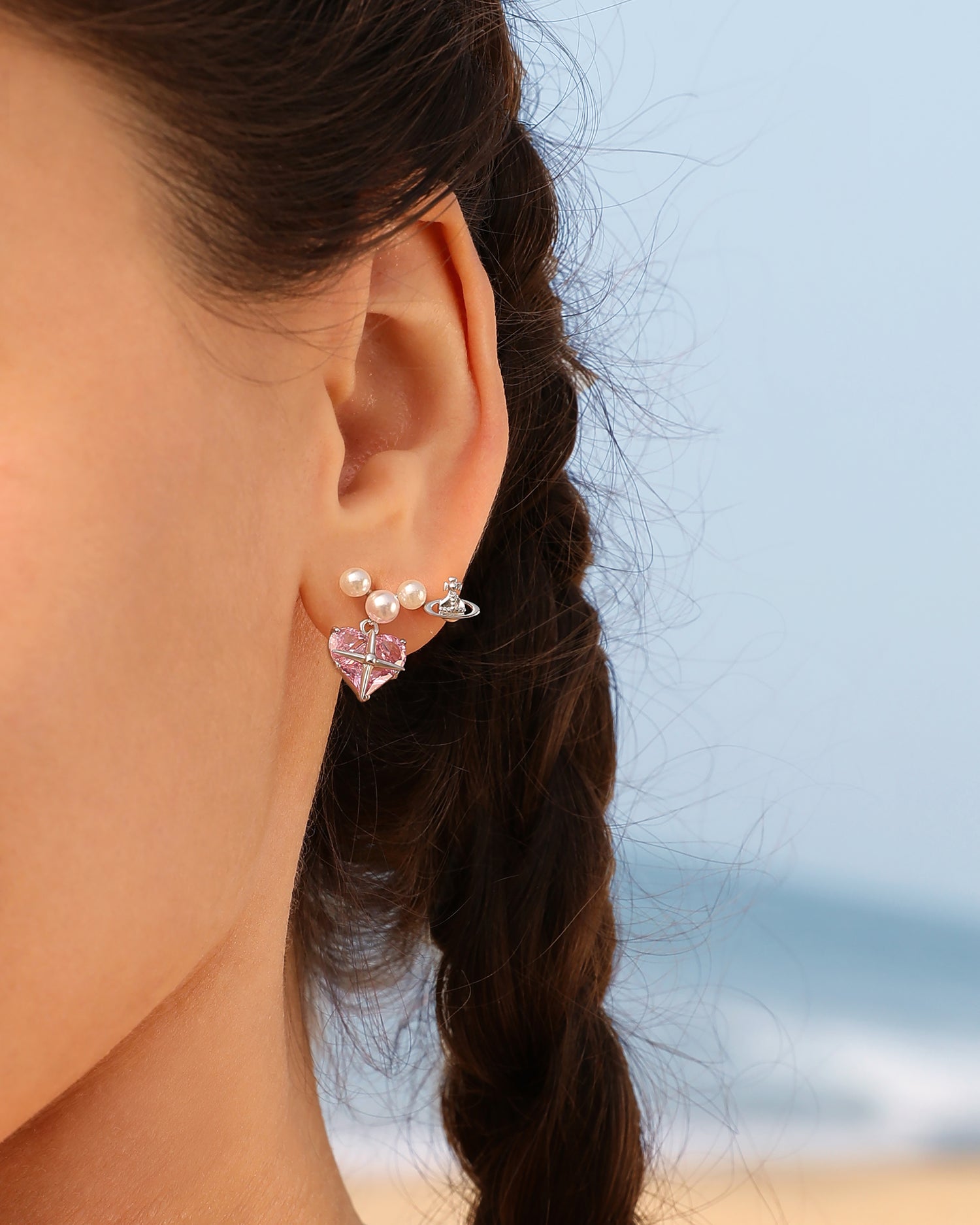 Planet Heart Pearl Earrings