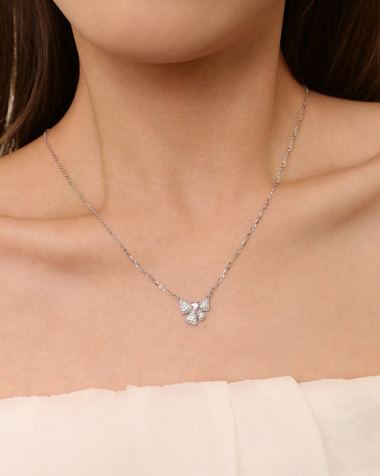 Sweetheart Sparkle Bow Necklace