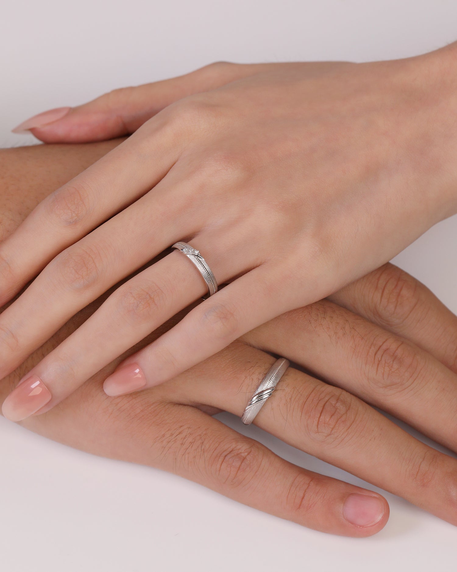 Satin Twist Couple Rings in Solid Gold