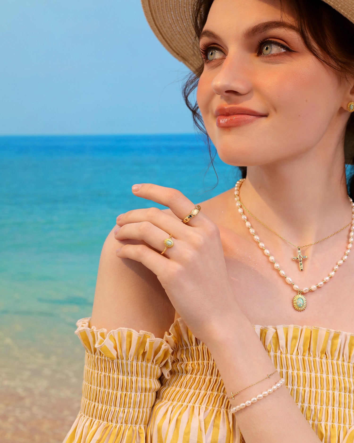Sunflare Opal Pearl Necklace