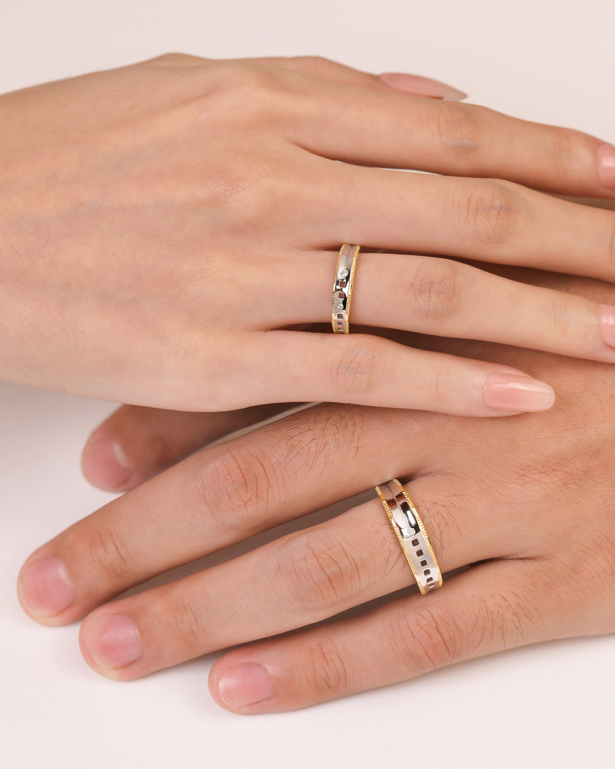 Parallel Hearts Couple Rings in Solid Gold