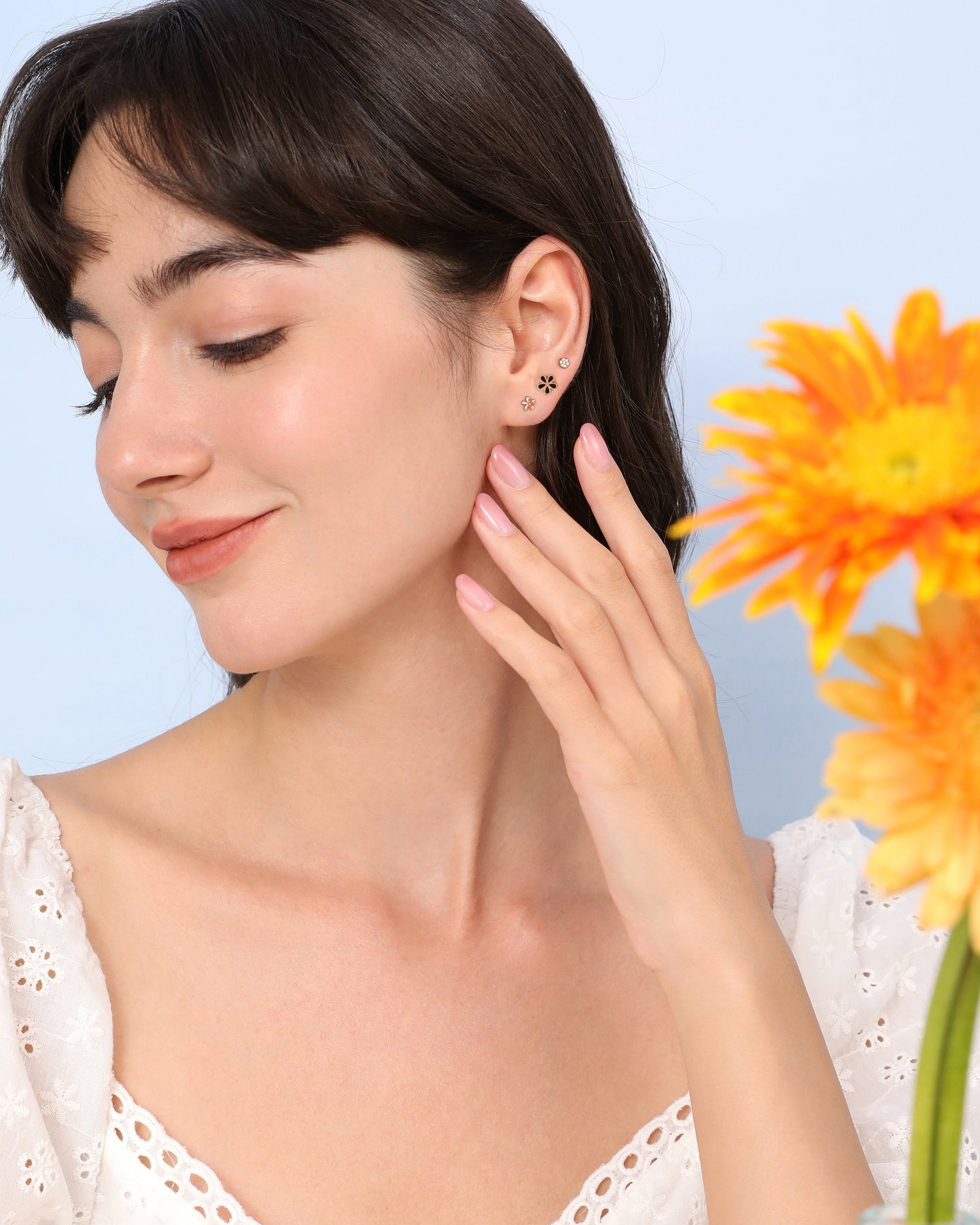 Enamel Blossom Screw Back Earrings