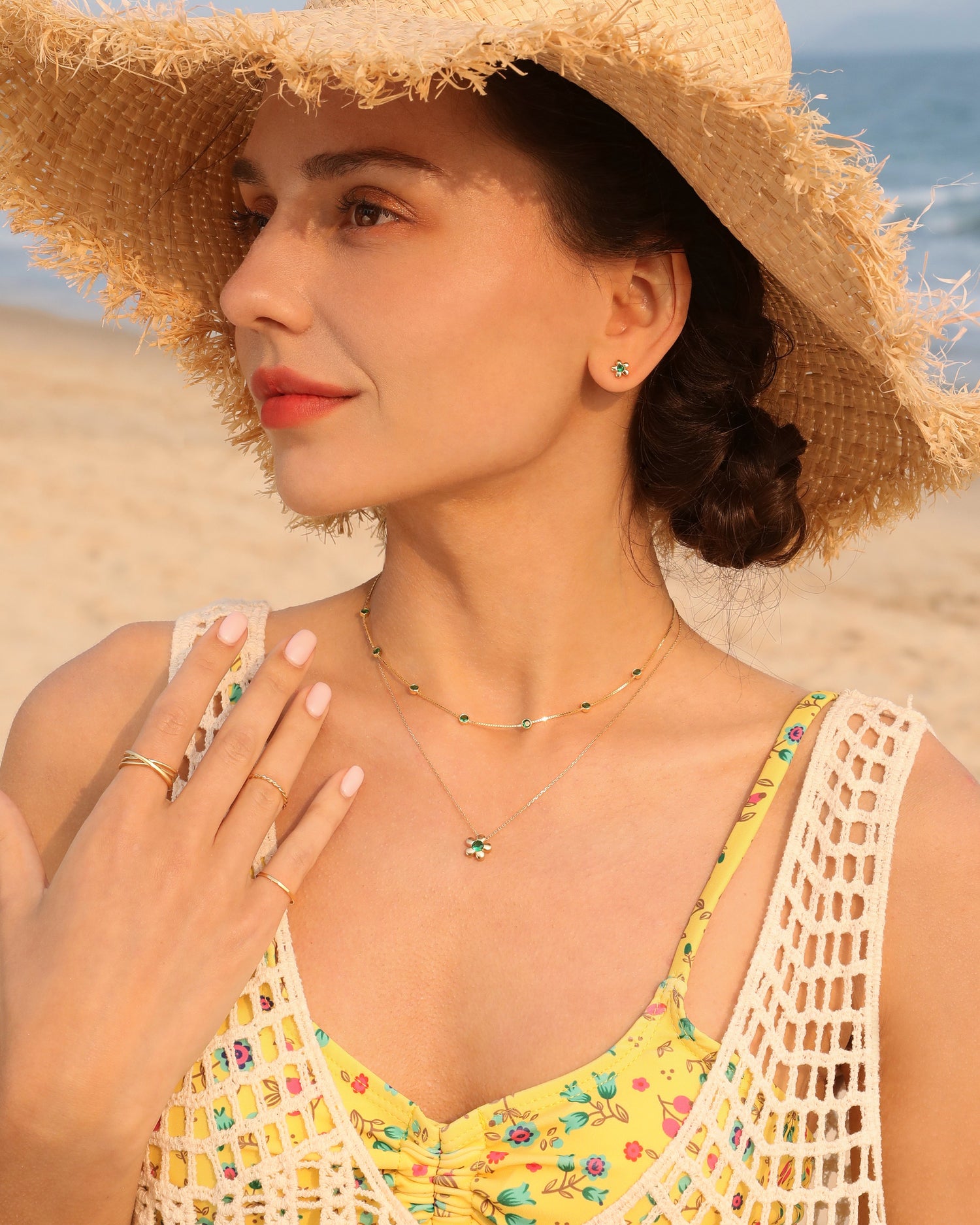 Emerald Green Flower Jewelry Set