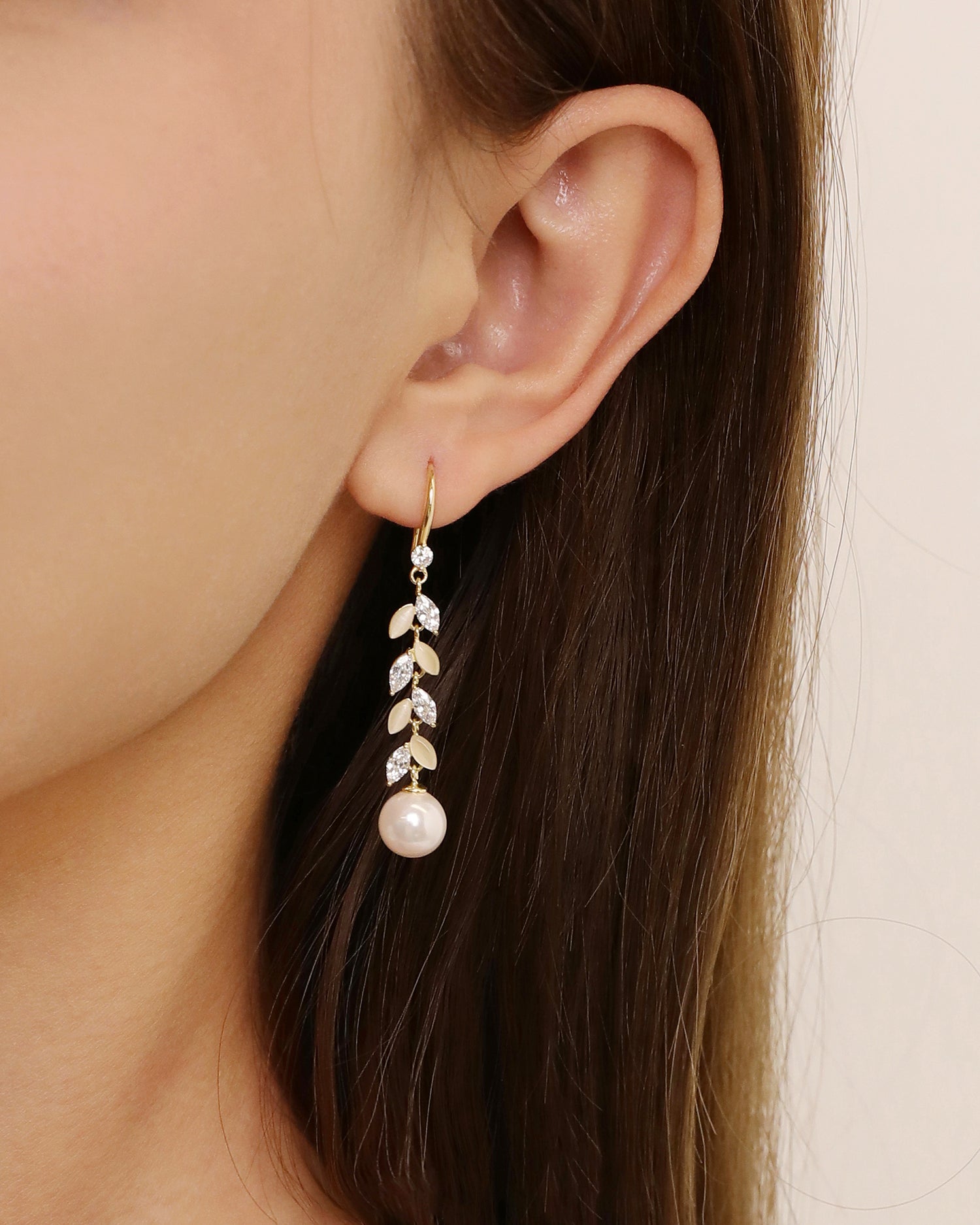 Mystic Leaf Pearl Earrings