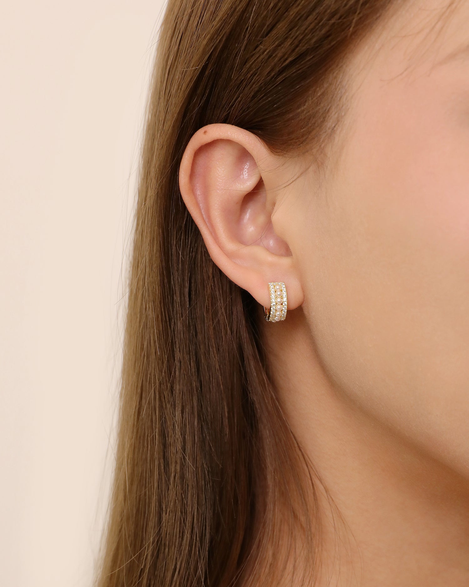 Luxe Pearl Pavé Huggie Earrings