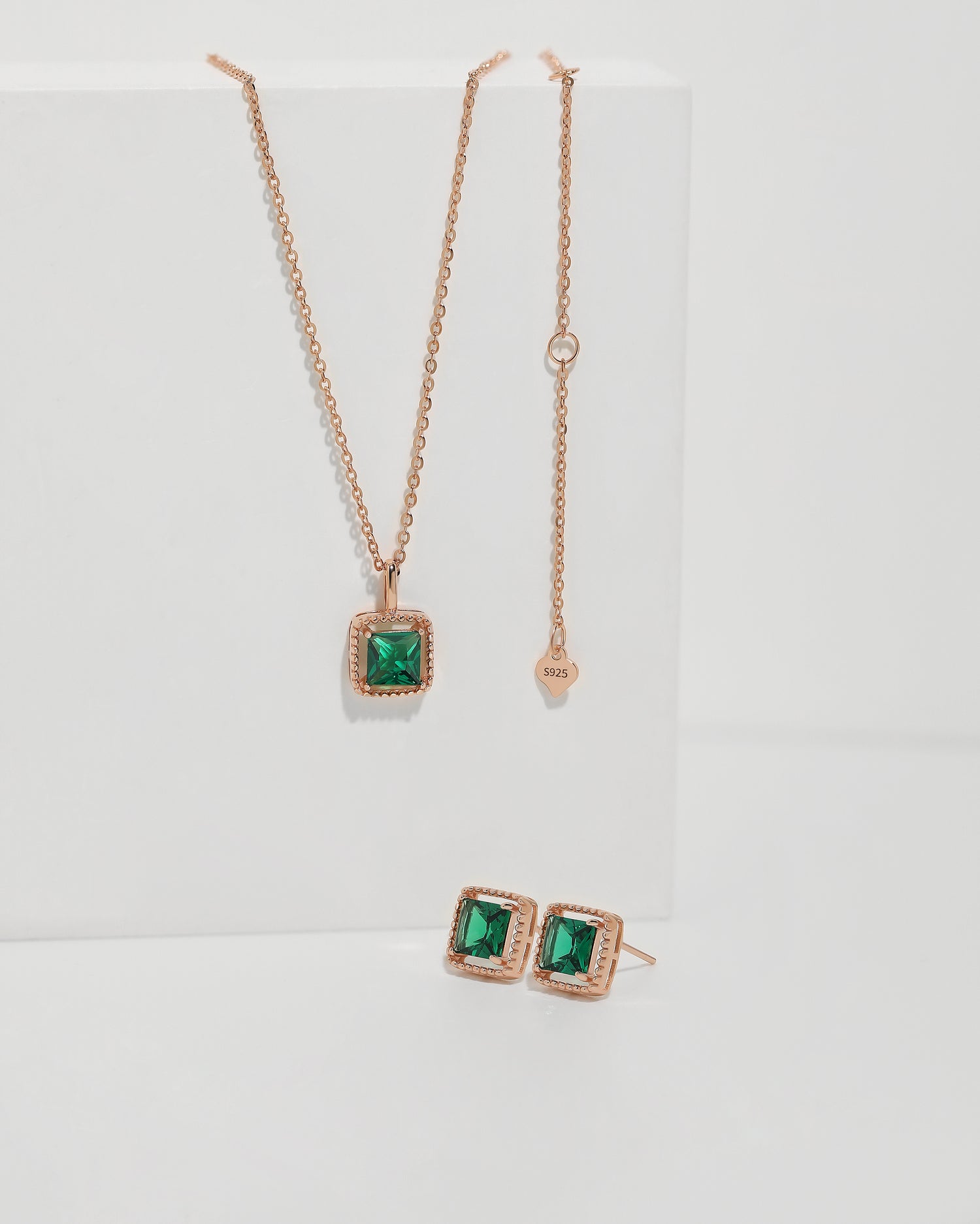 Tiny Square Emerald Necklace