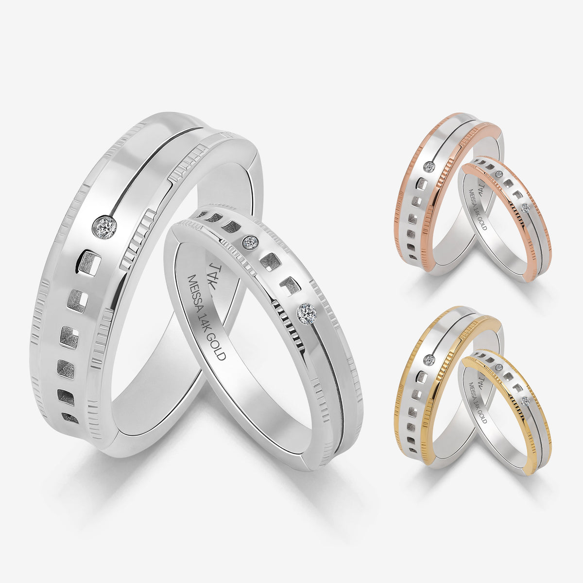 Parallel Hearts Couple Rings in Solid Gold