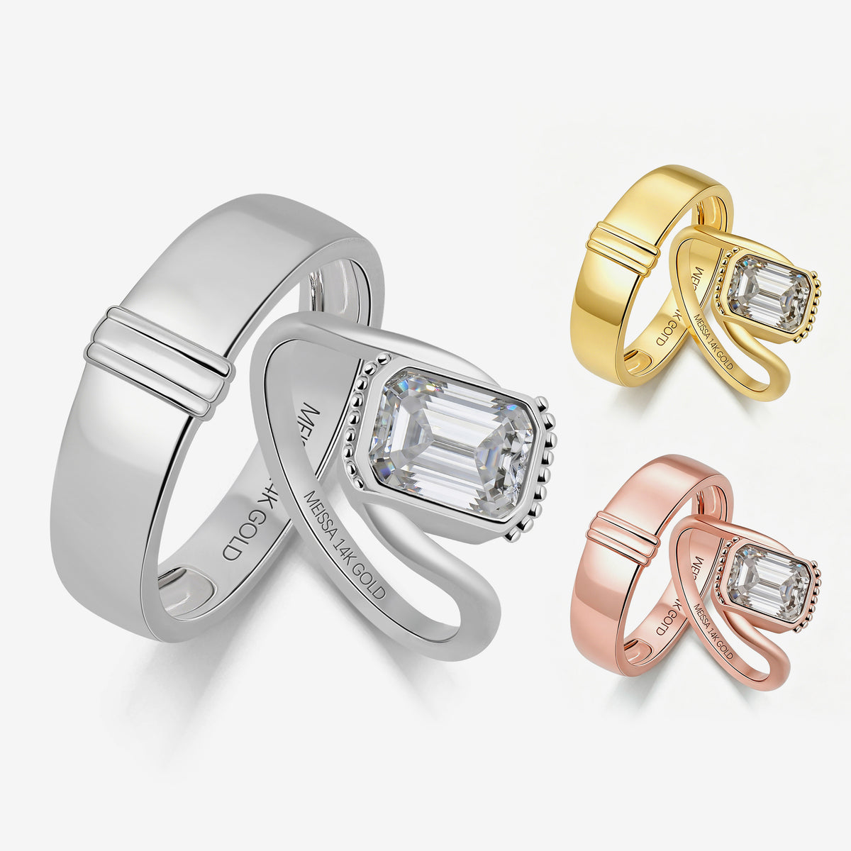 Lumina Curve Couple Rings in Solid Gold