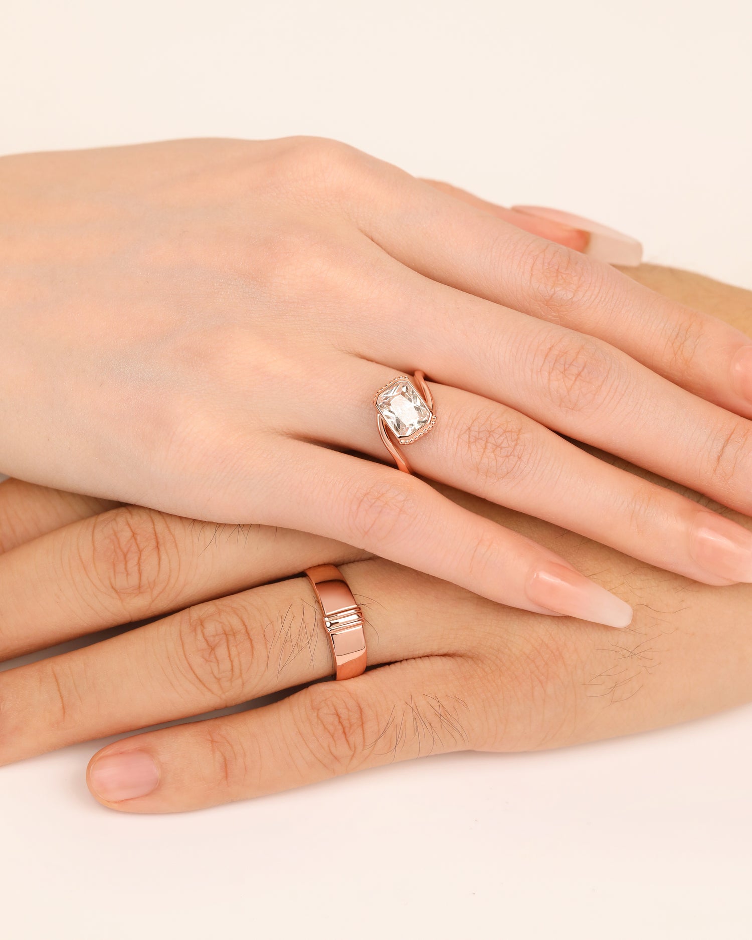 Lumina Curve Couples’ Rings (Rose Gold)
