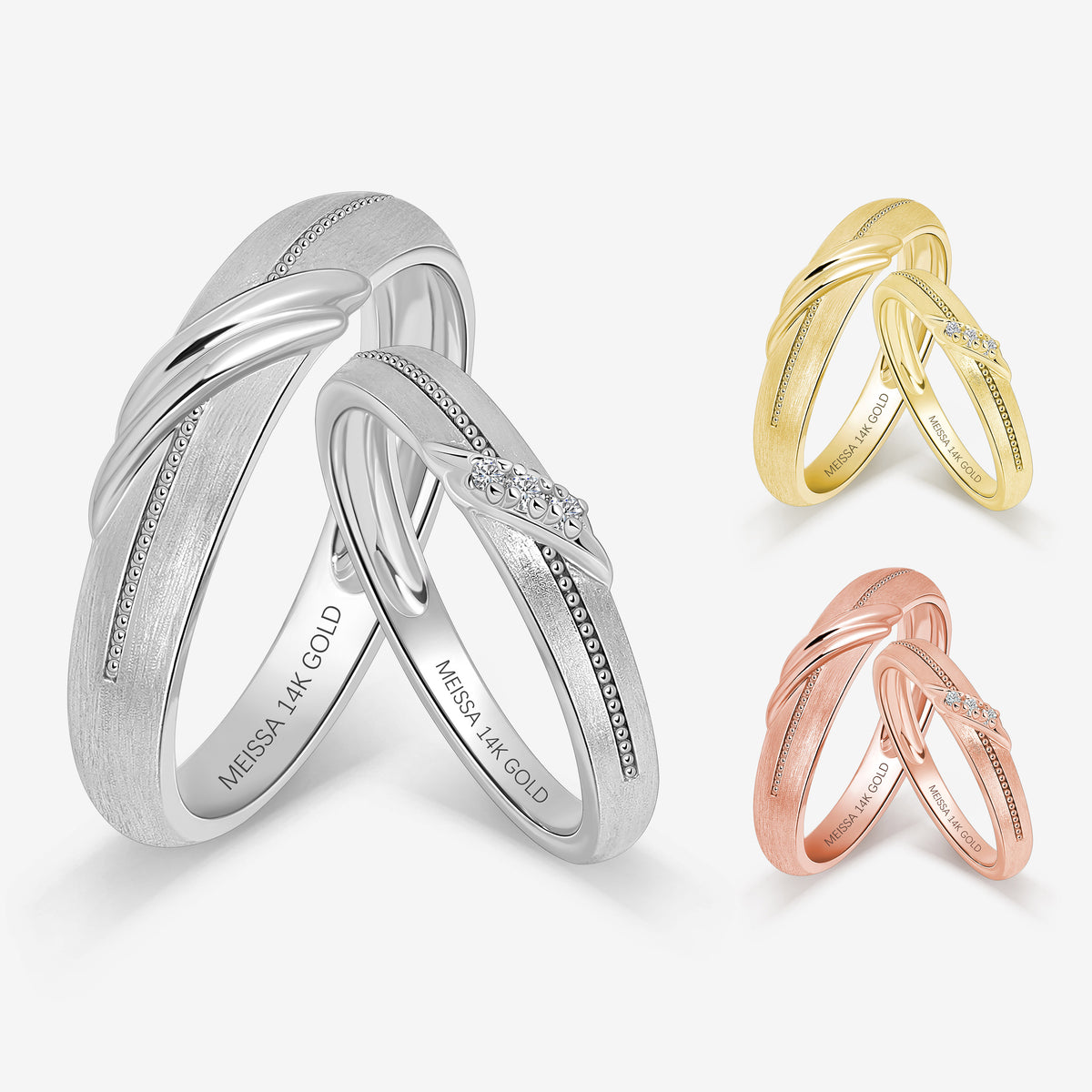 Satin Twist Couple Rings in Solid Gold