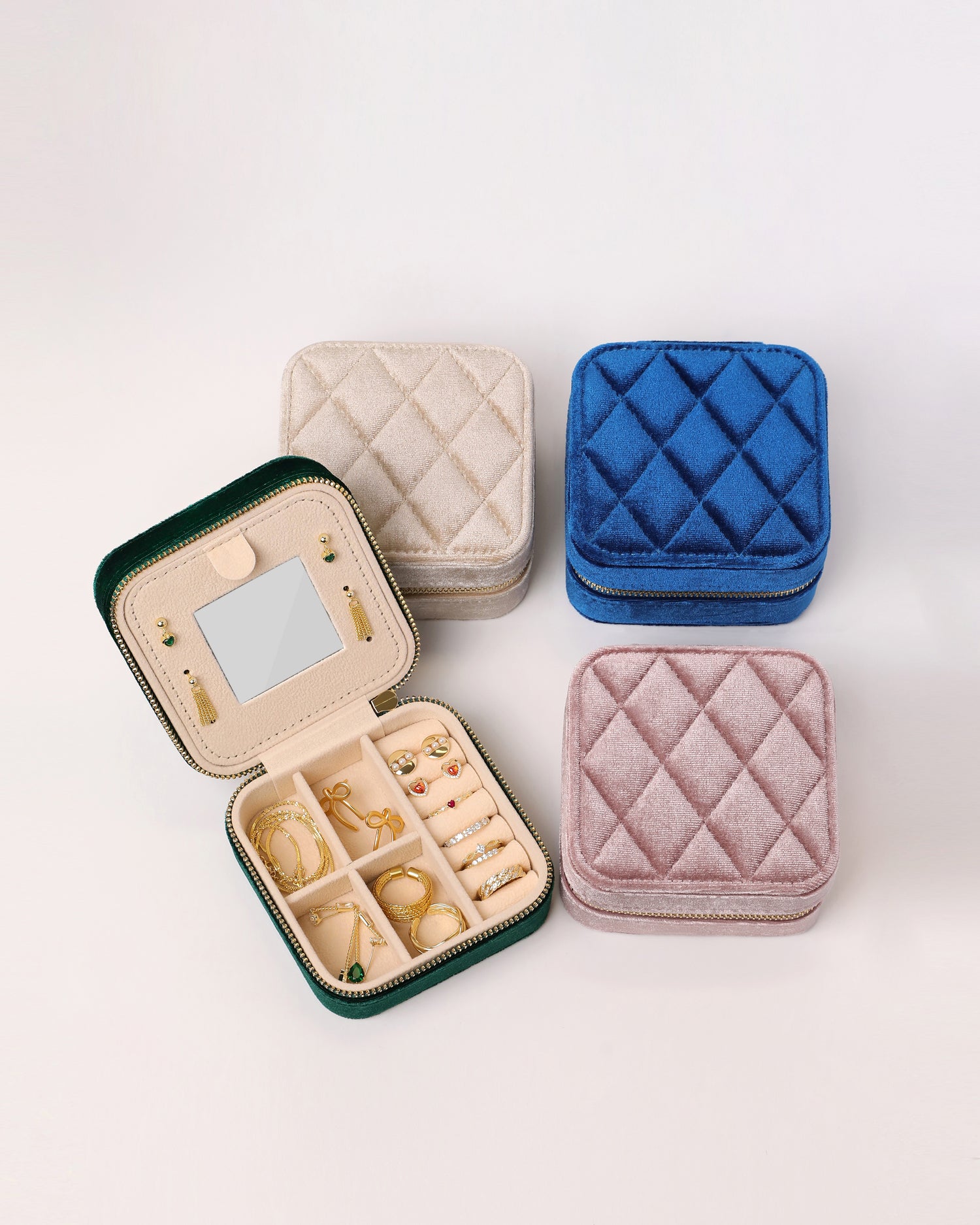Elegant Velvet Mirror Jewelry Box