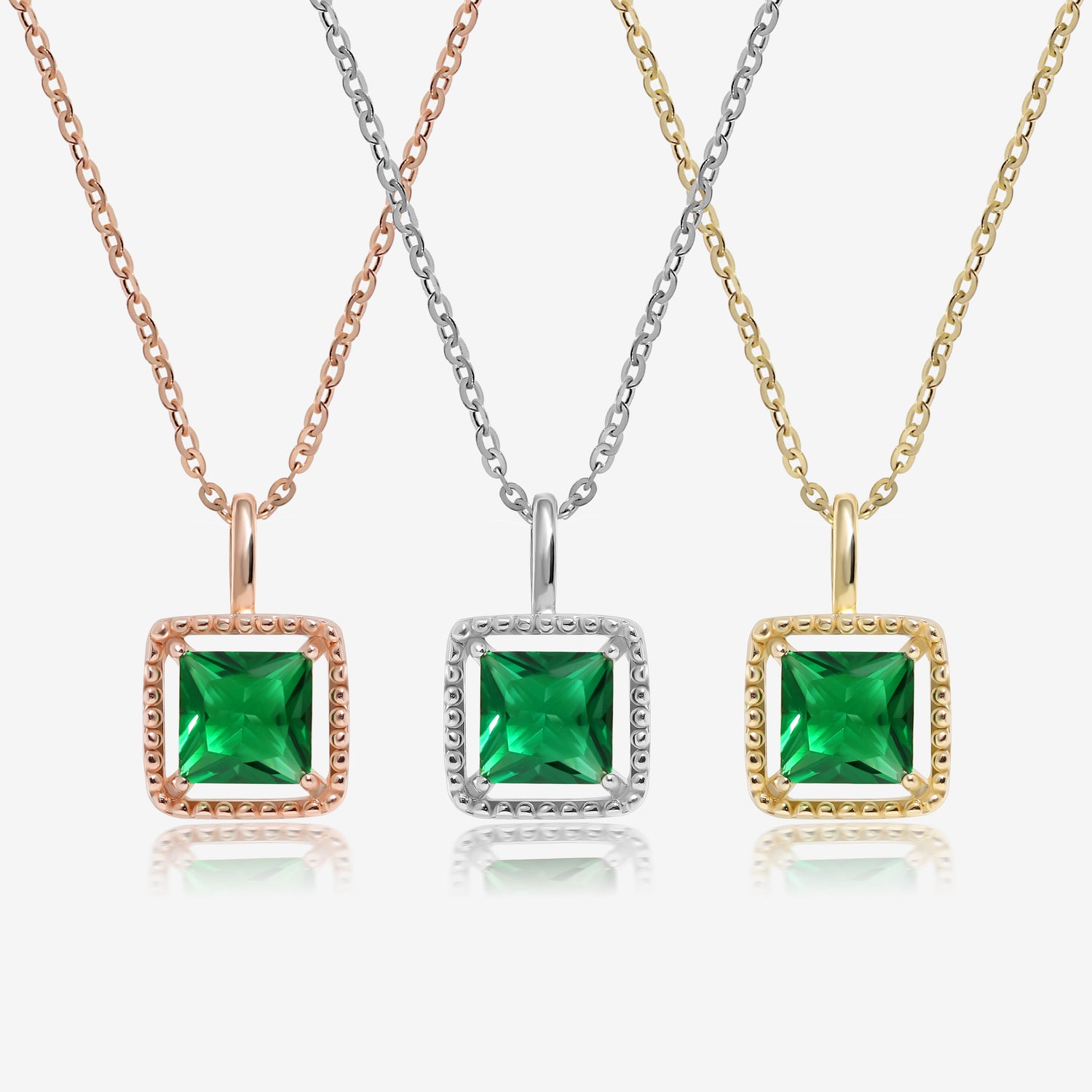 Tiny Square Emerald Necklace