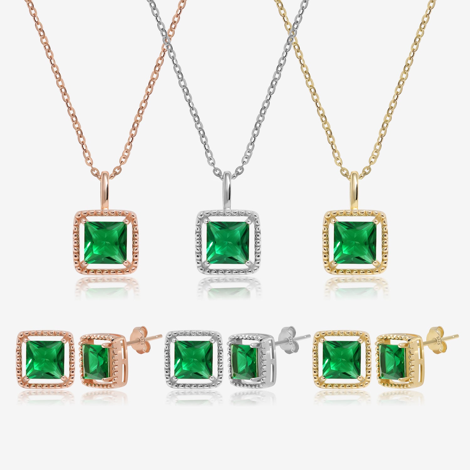 Tiny Square Emerald Jewelry Set