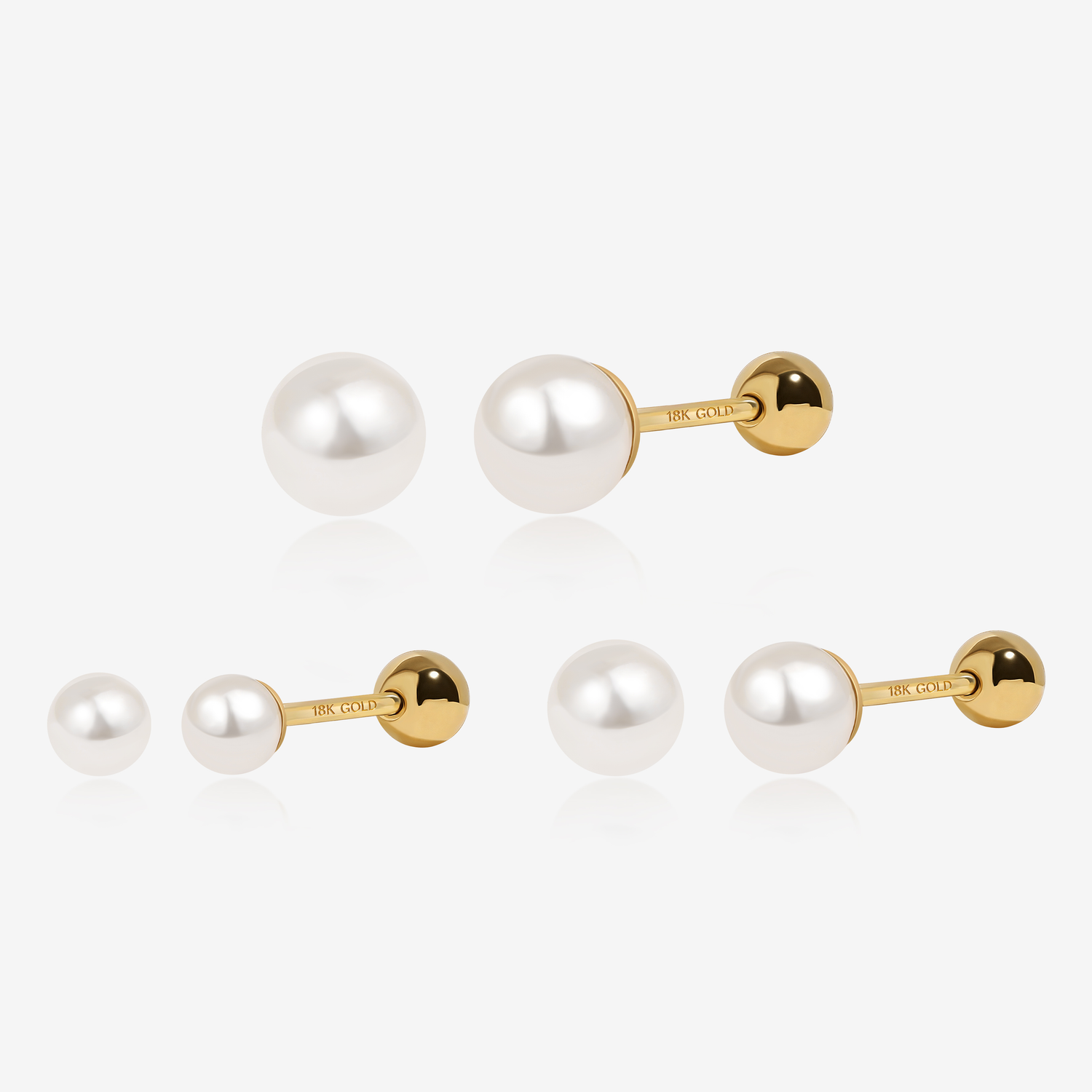 18K Solid Gold Classic Pearl Screw Back Earrings
