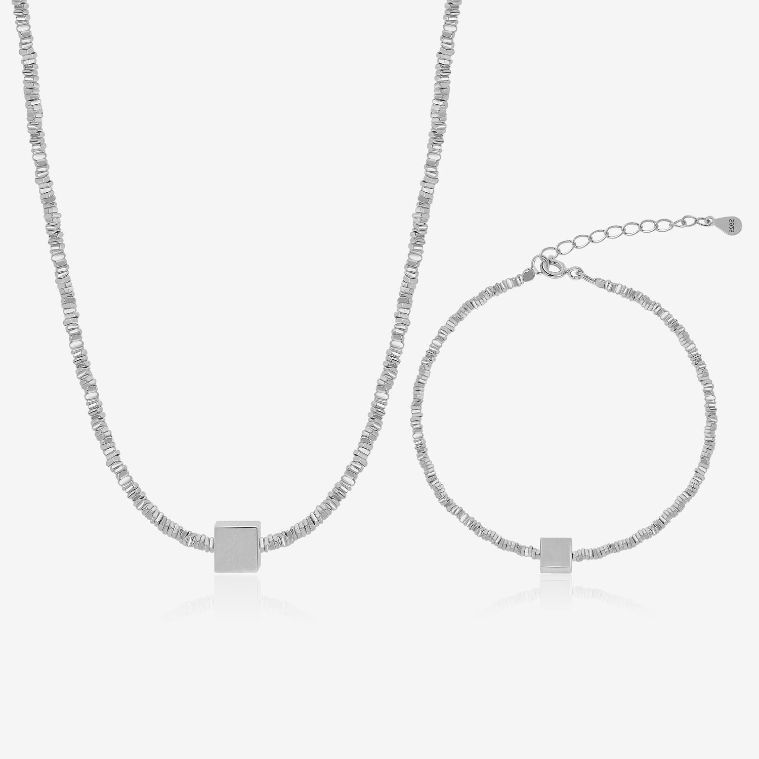 Cube Silver Beads Jewelry Set
