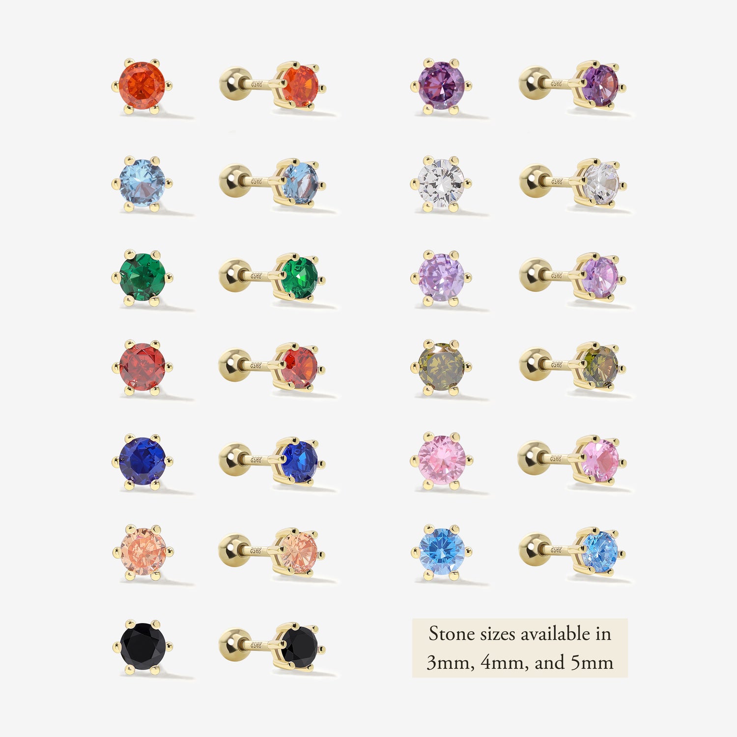 Birthstone Screw Back Earrings