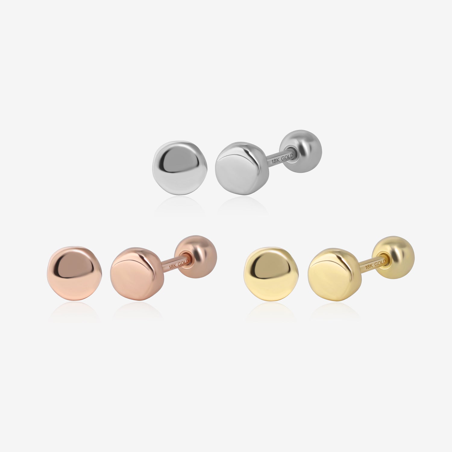 18K Solid Gold Flat Screw Back Earrings