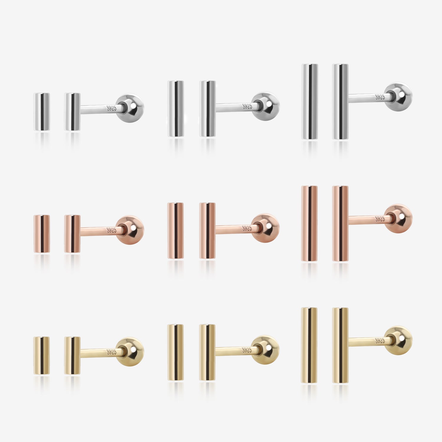 Tube Bar Screw Back Earrings