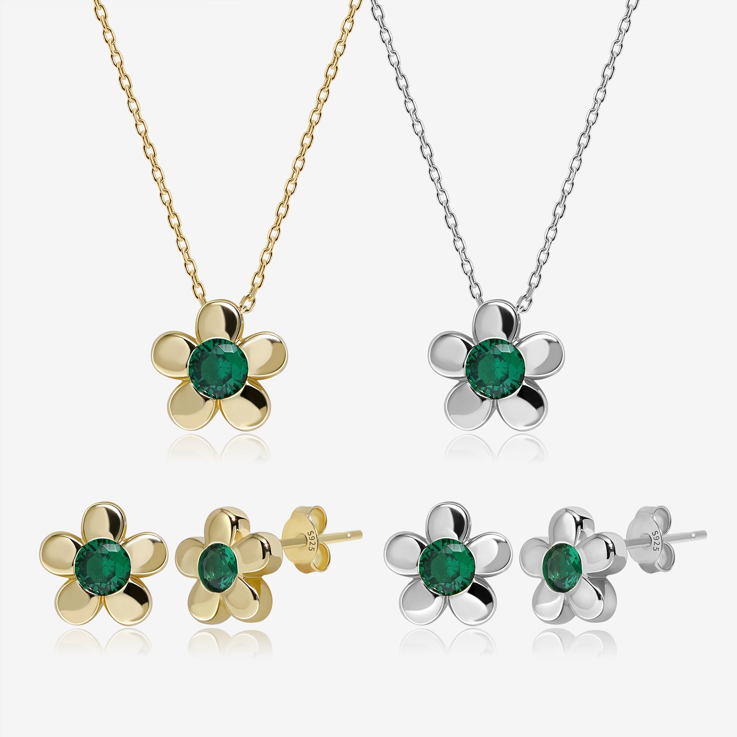 Emerald Green Flower Jewelry Set