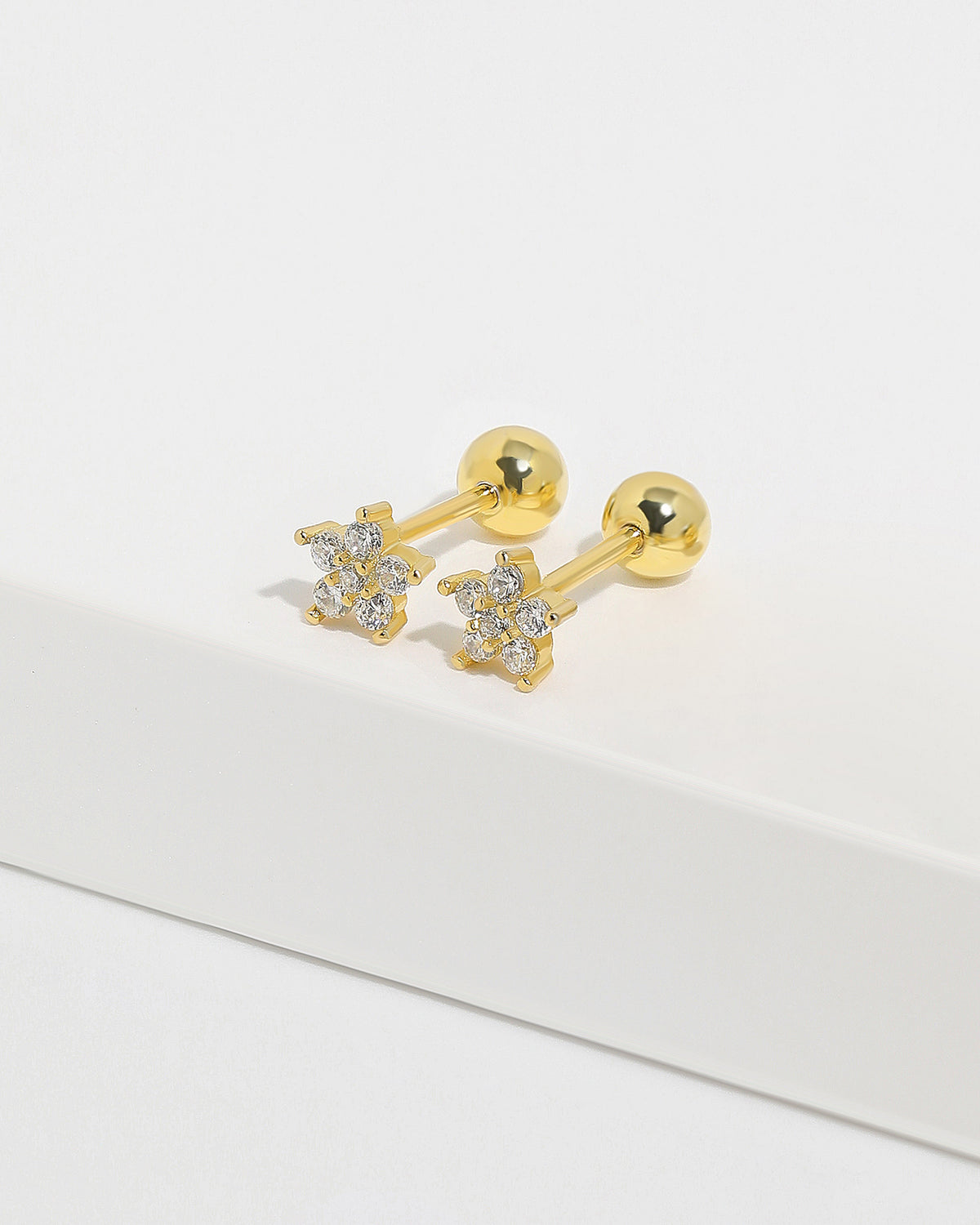 Flower earrings from Minimalist Touch Earrings Set in 925 sterling silver with cubic zirconia and ball backs.