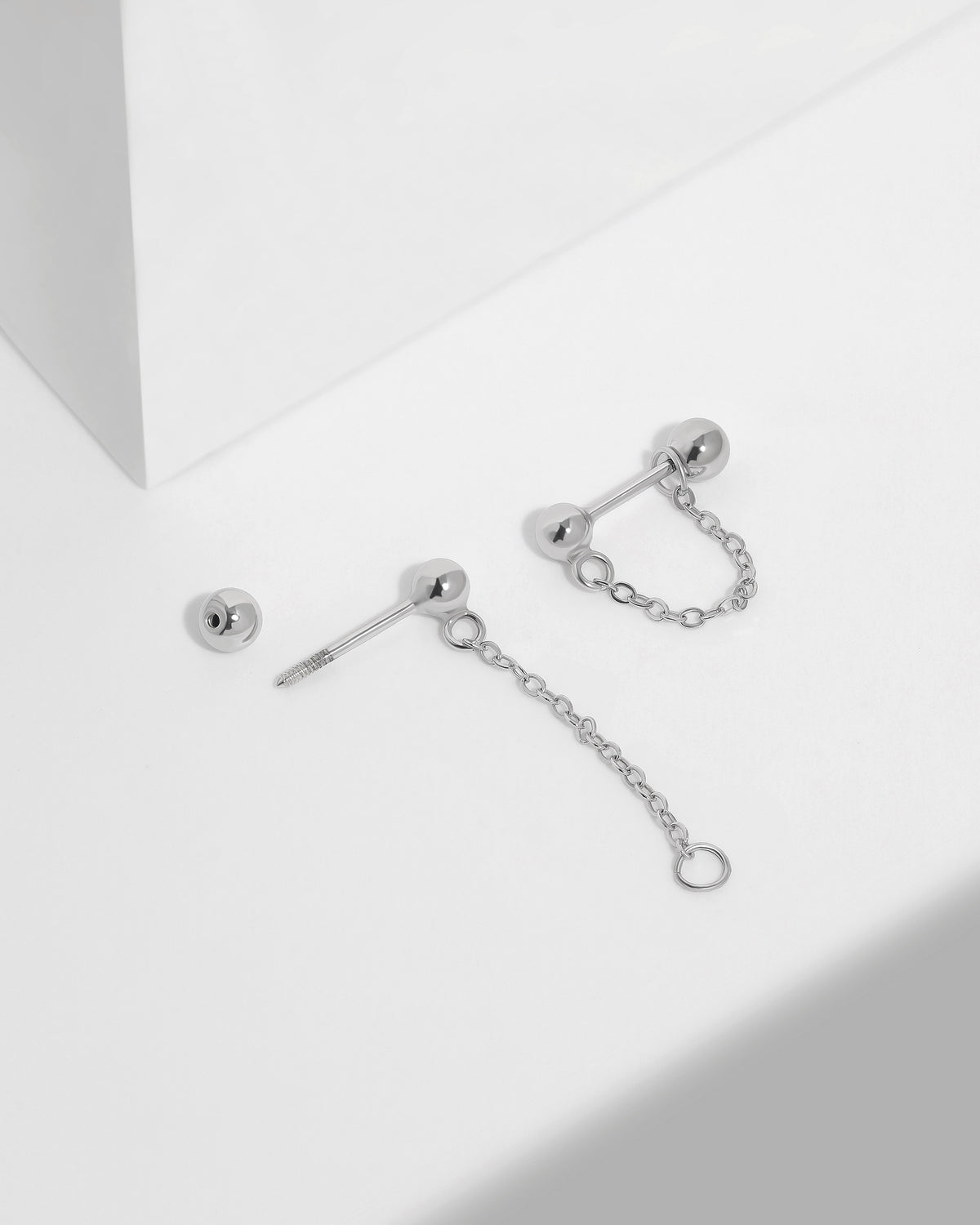 Chain earrings from Chain Chic Earrings Set in 925 sterling silver showing screw back ball closure.