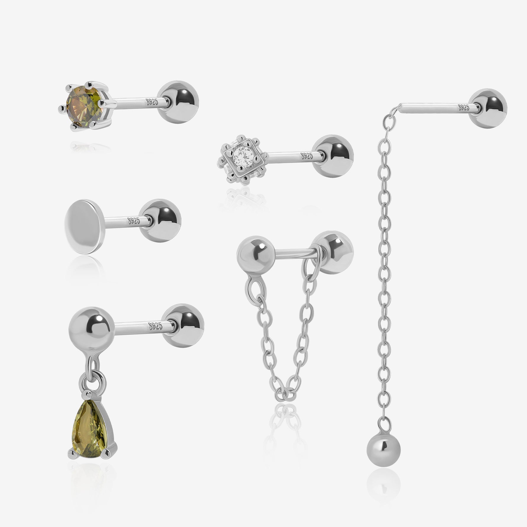 Side and back view of Chain Chic Earrings Set in 925 sterling silver showing ball back closures and chain details.