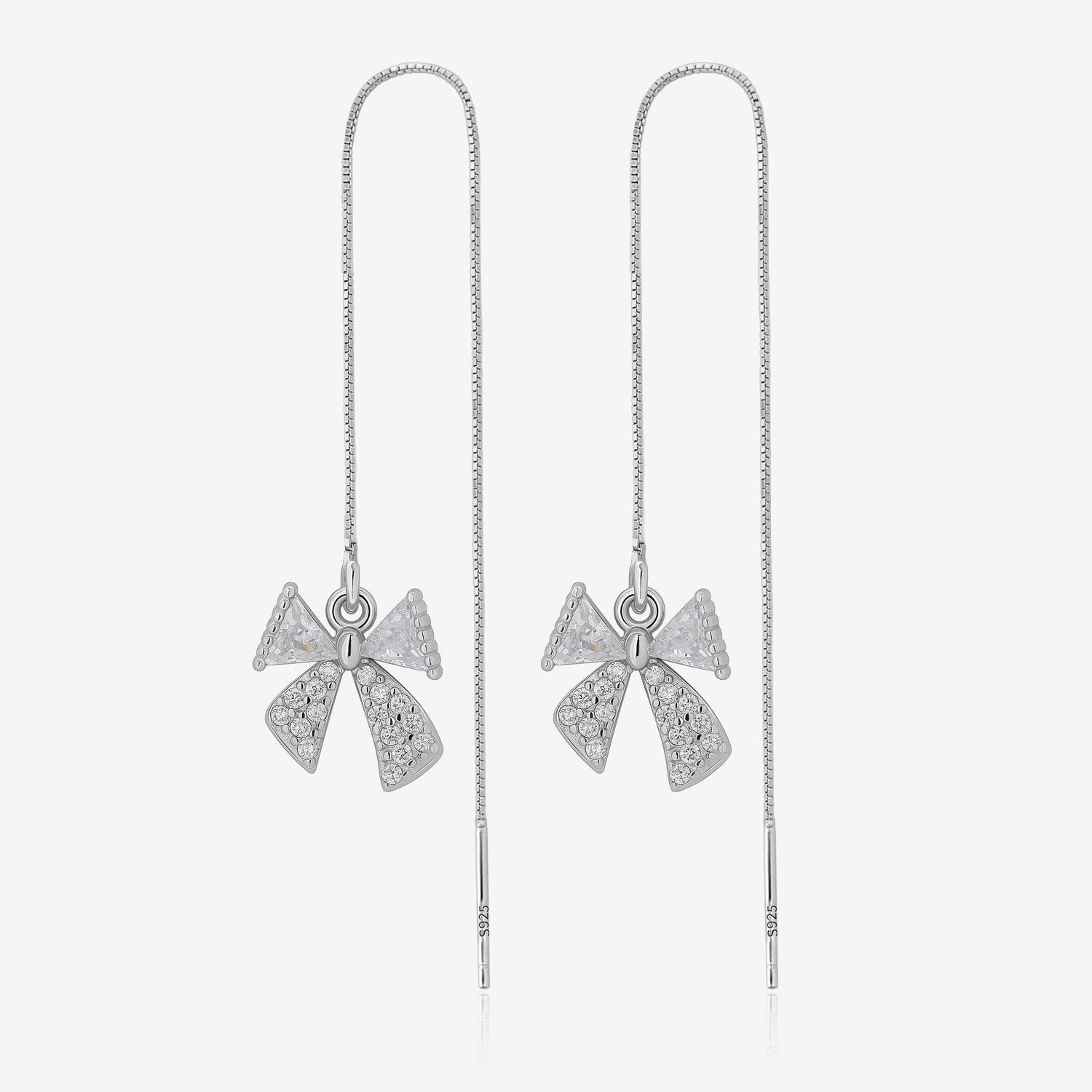 Sparkling Bow Drop Threader Earrings