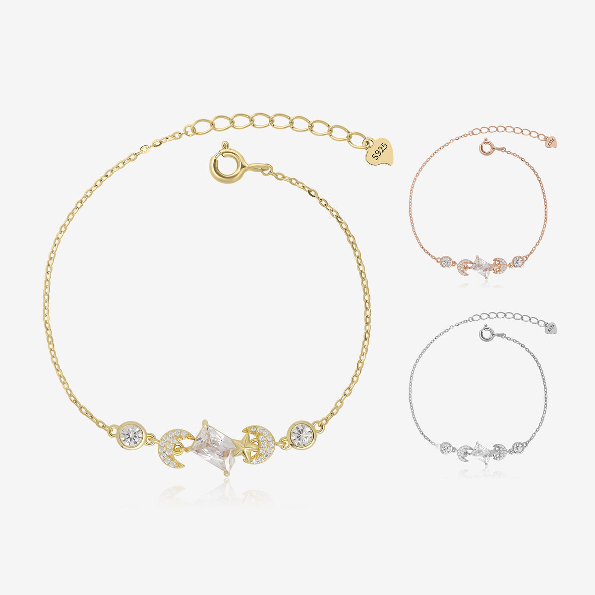 Baguette Diamond Moon Star Bracelet