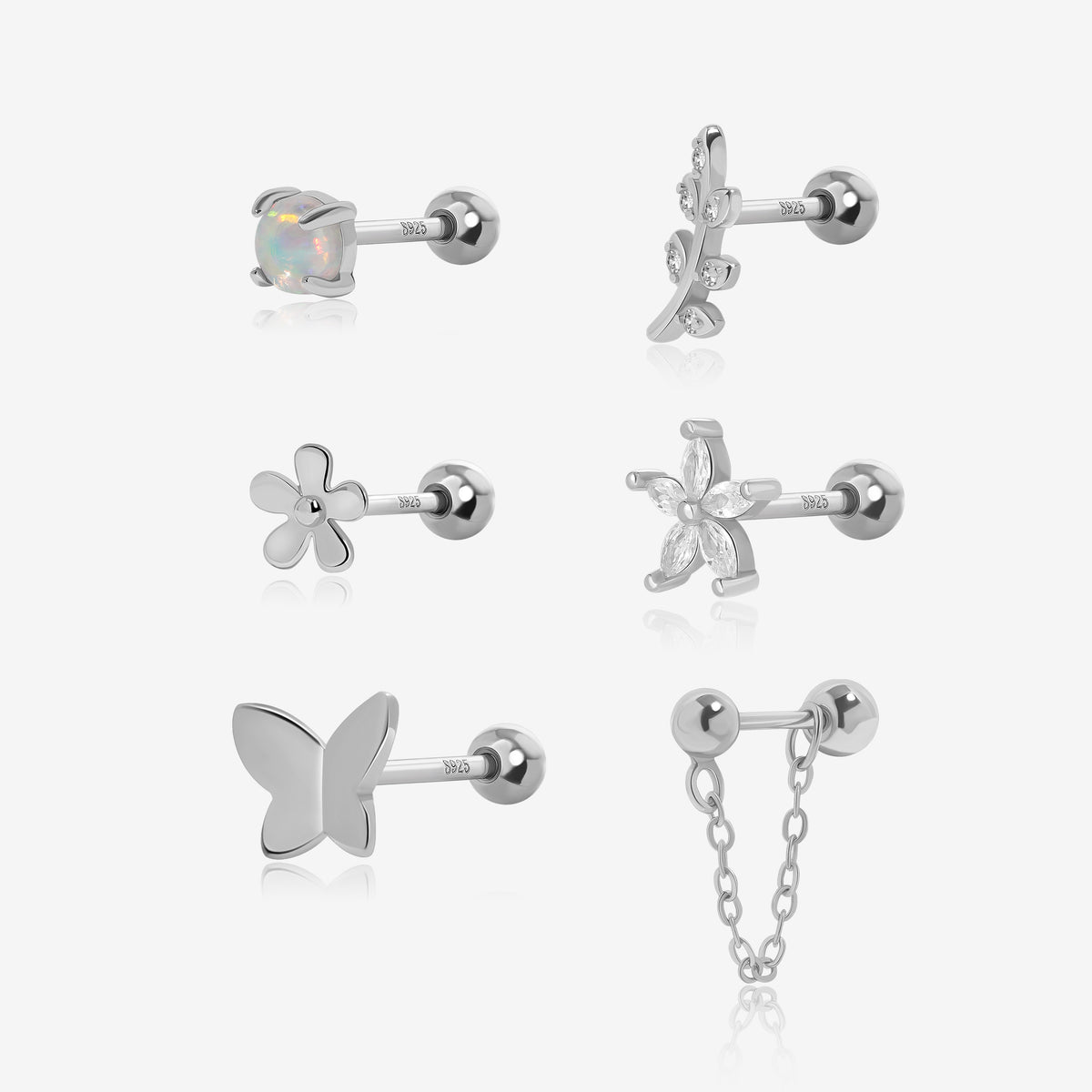 Back and side view of Spring Meadow Earrings Set in 925 sterling silver showing ball back closures.