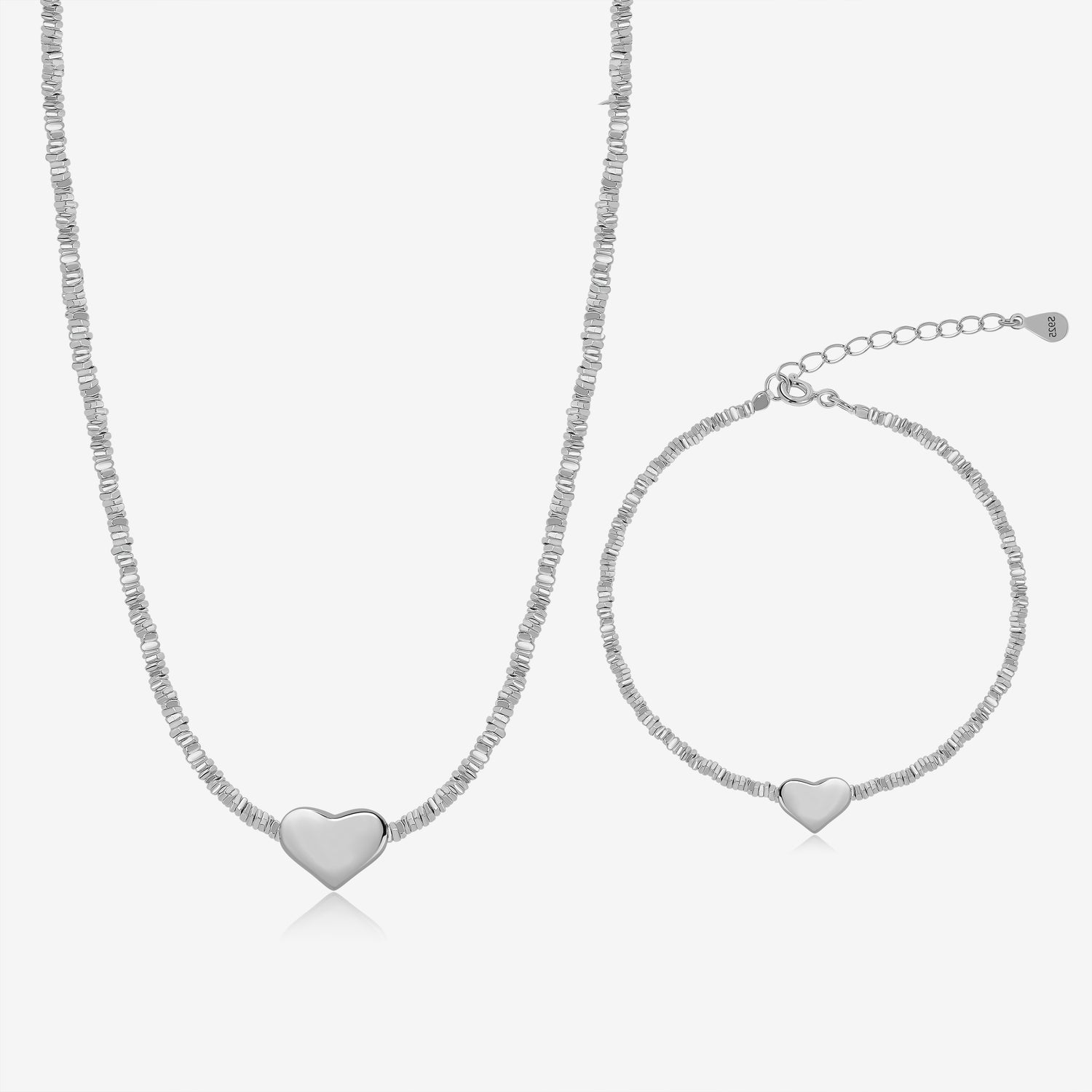 Heart Silver Beads Jewelry Set