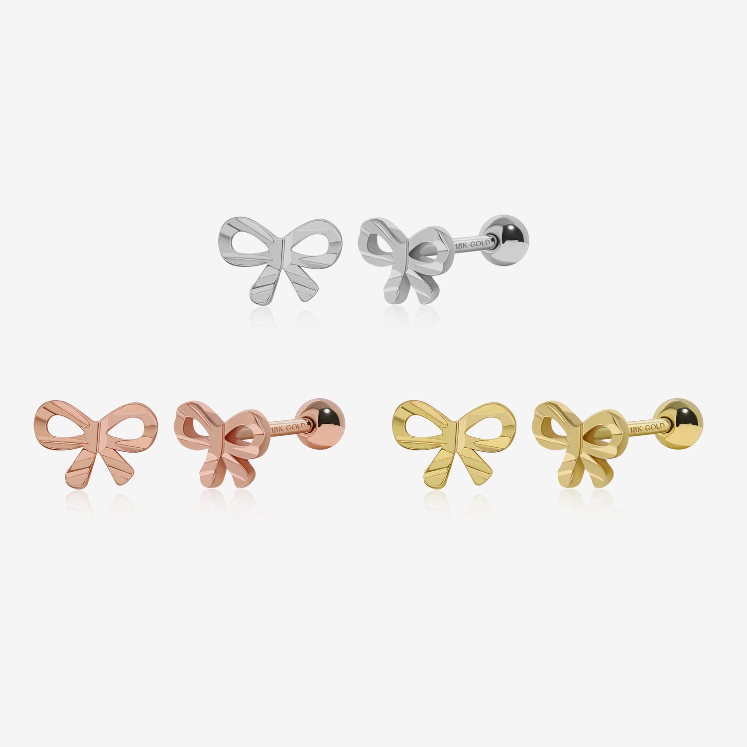 18K Solid Gold Classic Bow Screw Back Earrings