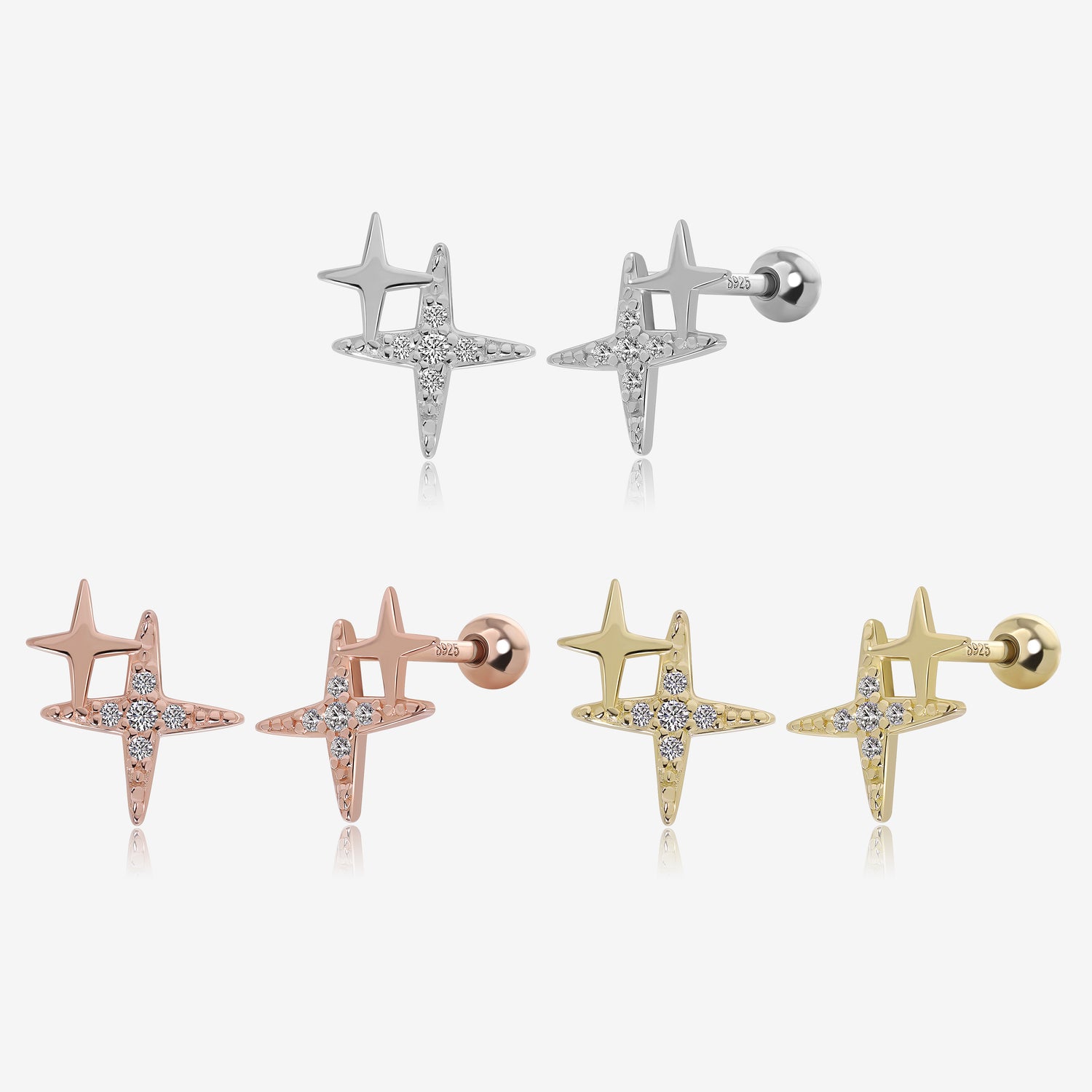 North Star Screw Back Earrings