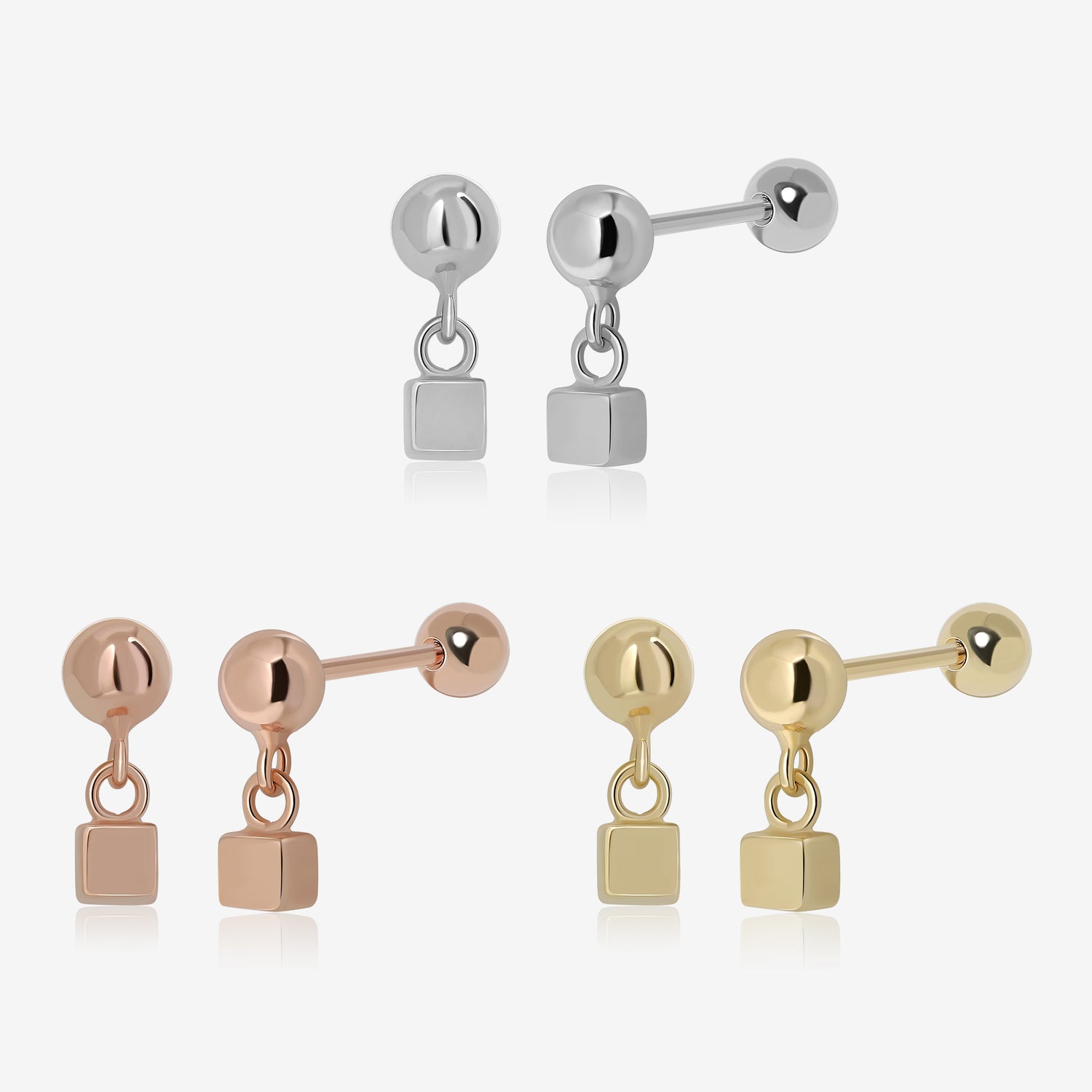 Minimalist Cube Dangle Screw Back Earrings