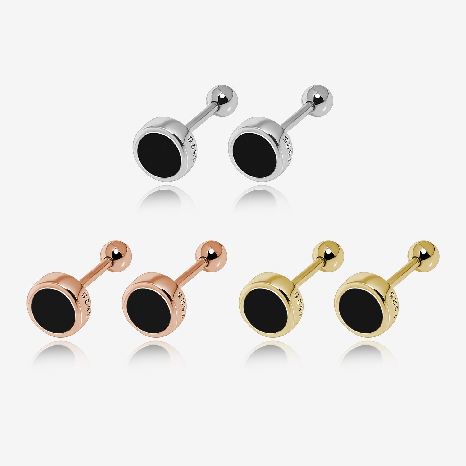 Sleek Black Screw Back Earrings