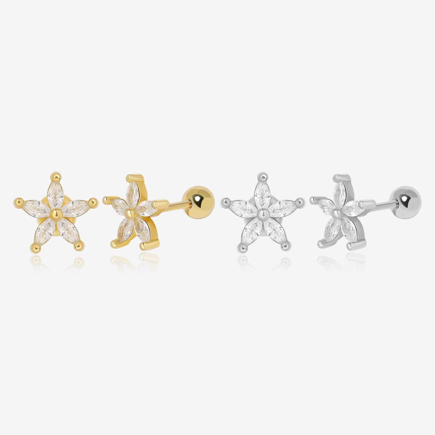 Marquise Flower Screw Back Earrings