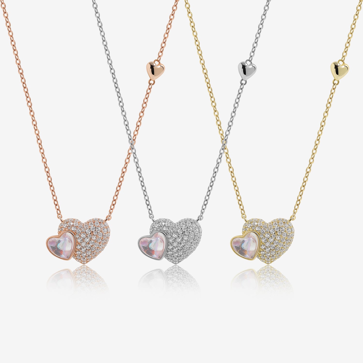 Moonstone & Diamond Heart Necklace