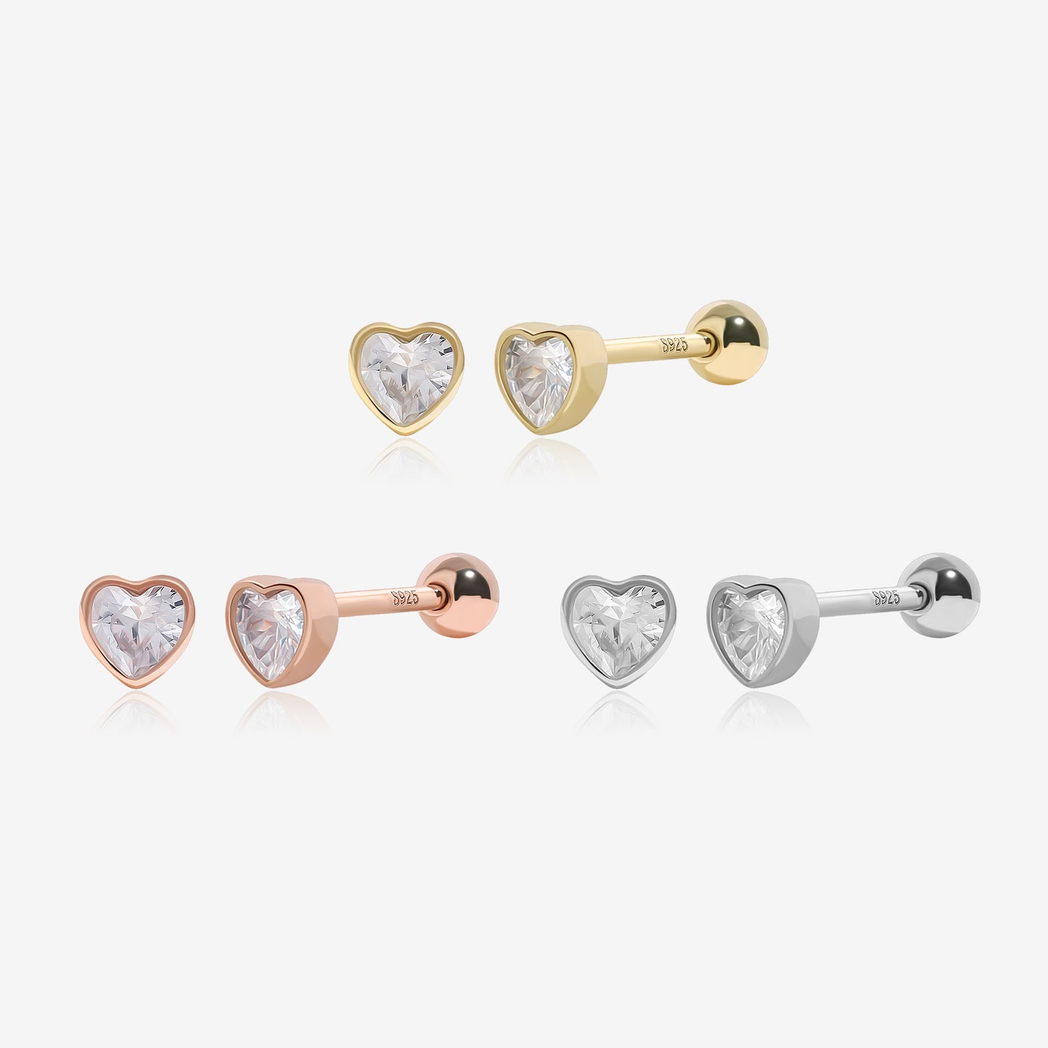 Diamond Heart Screw Back Earrings