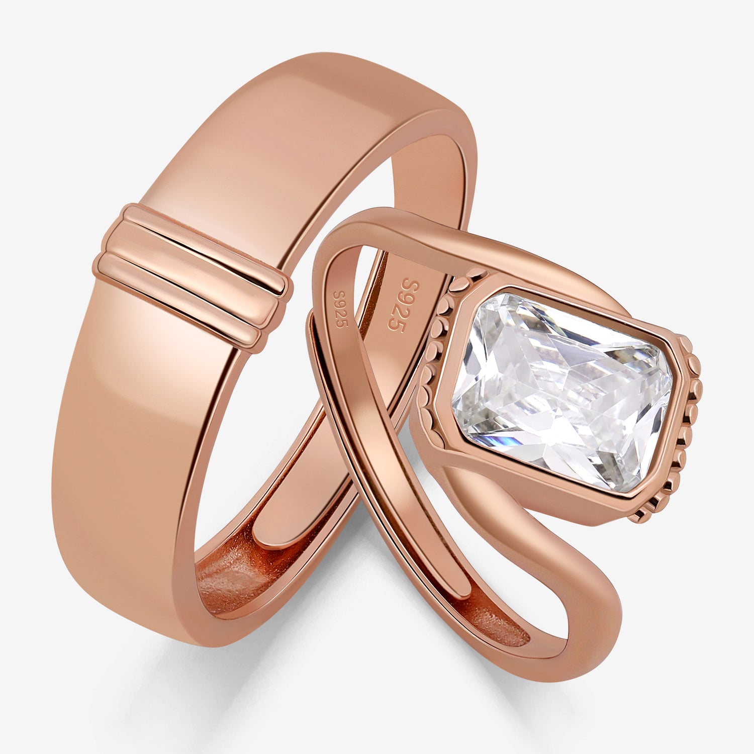 Lumina Curve Couples’ Rings (Rose Gold)