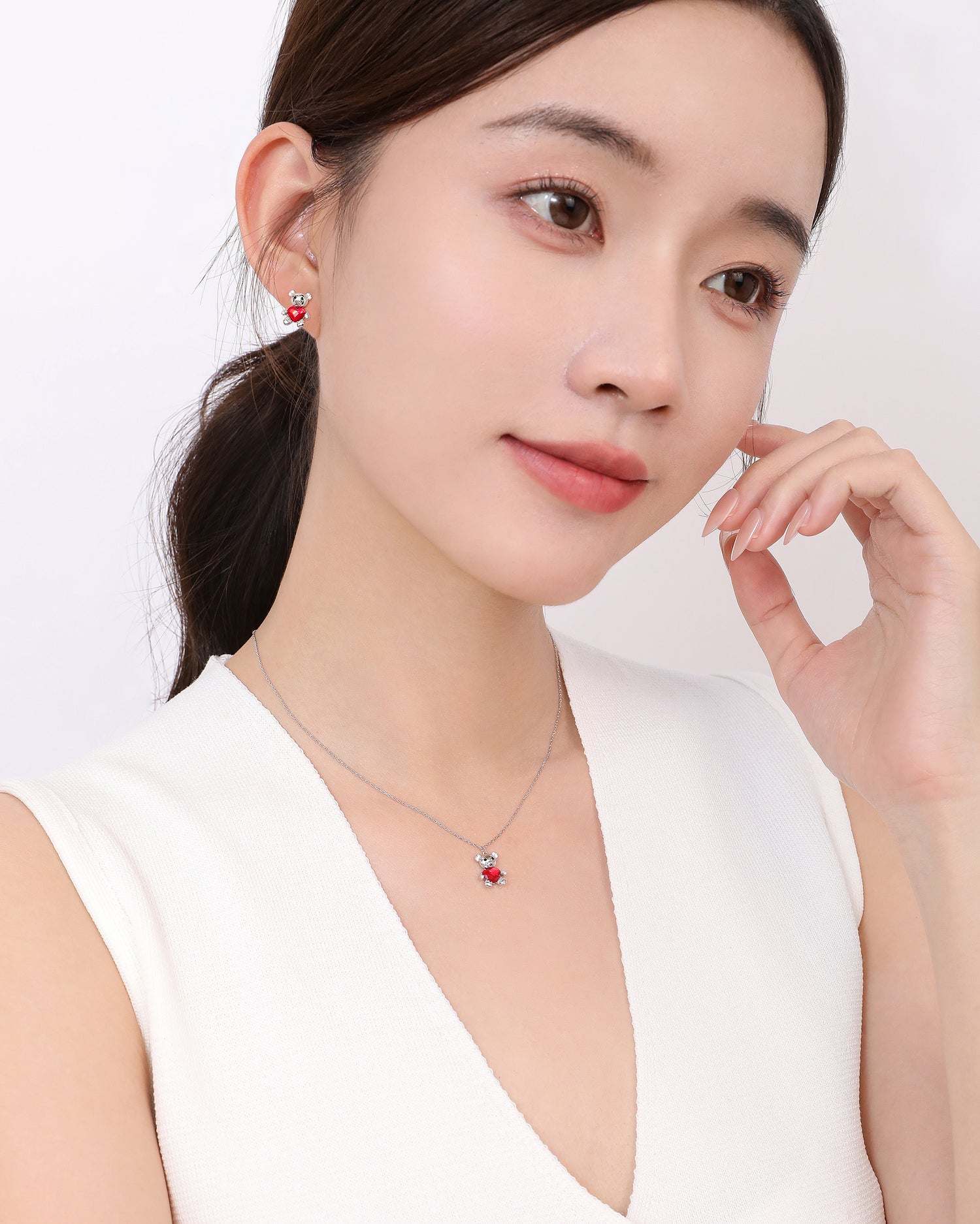 Lovely Teddy Bear Earrings & Necklace Jewelry Set