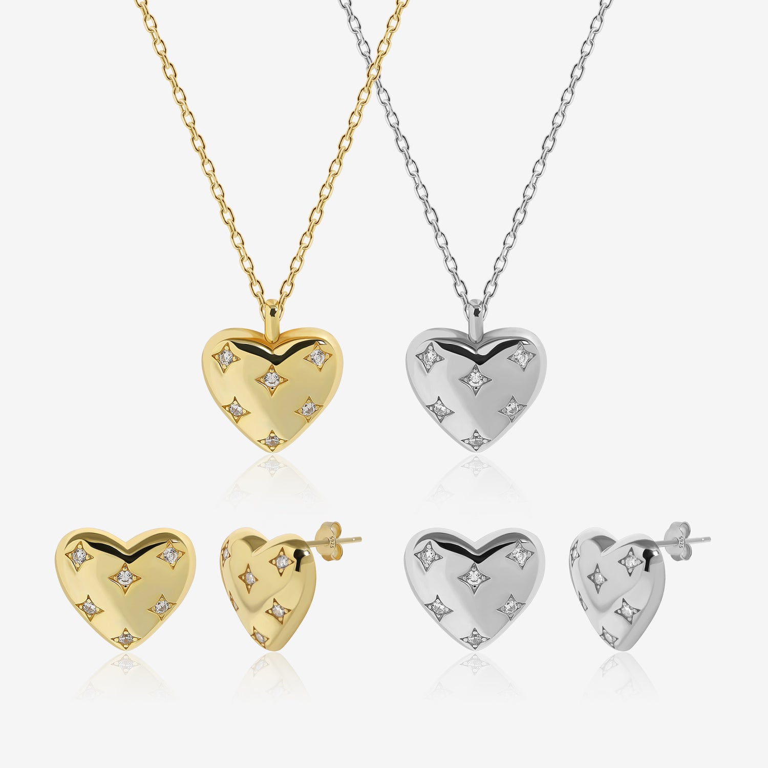 Stellar Heart Earrings & Necklace Jewelry Set