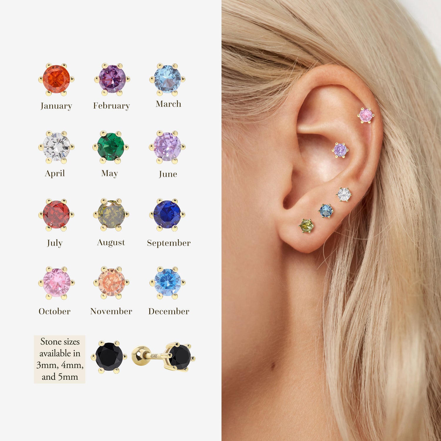 Birthstone Screw Back Earrings
