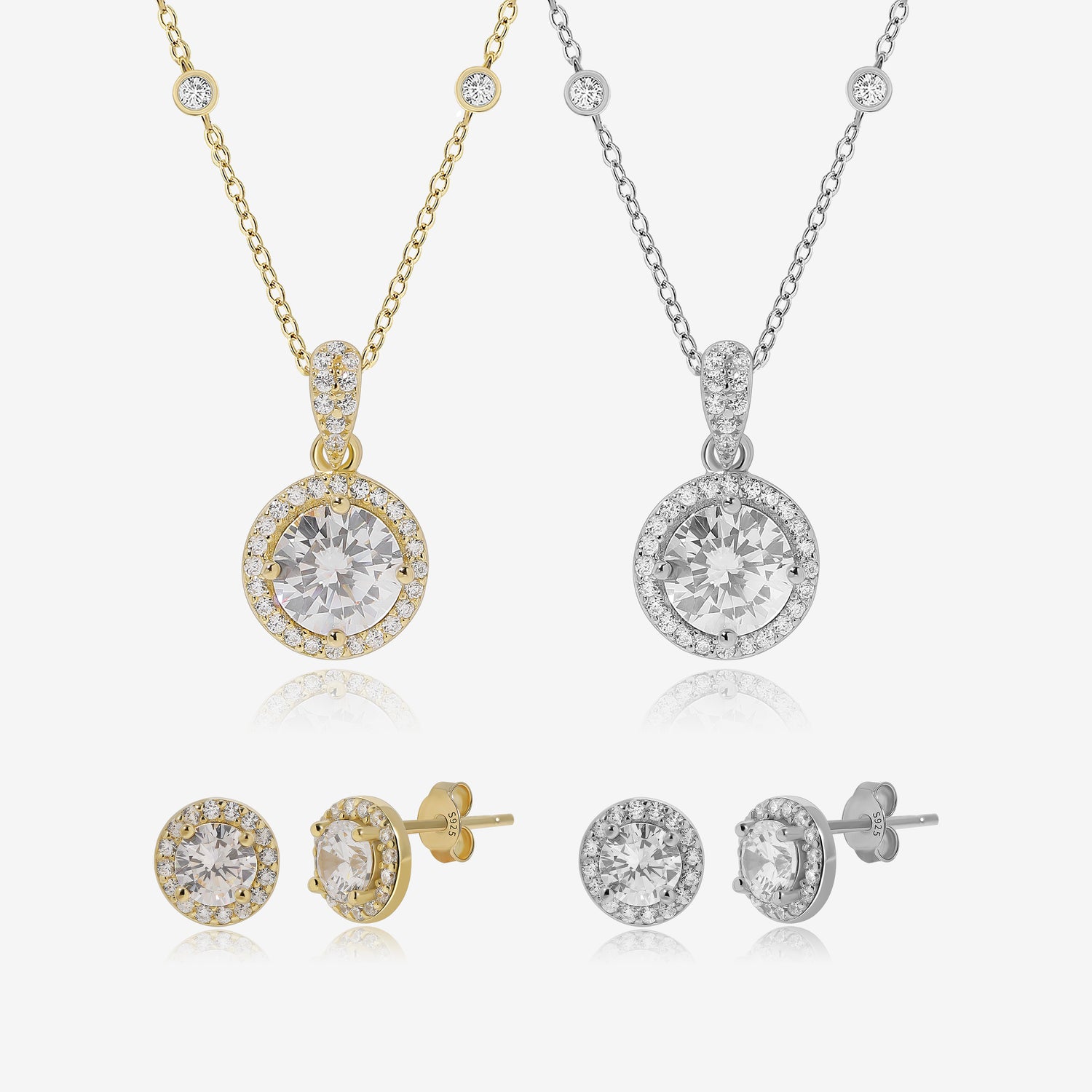 Round Diamond Earrings & Necklace Jewelry Set