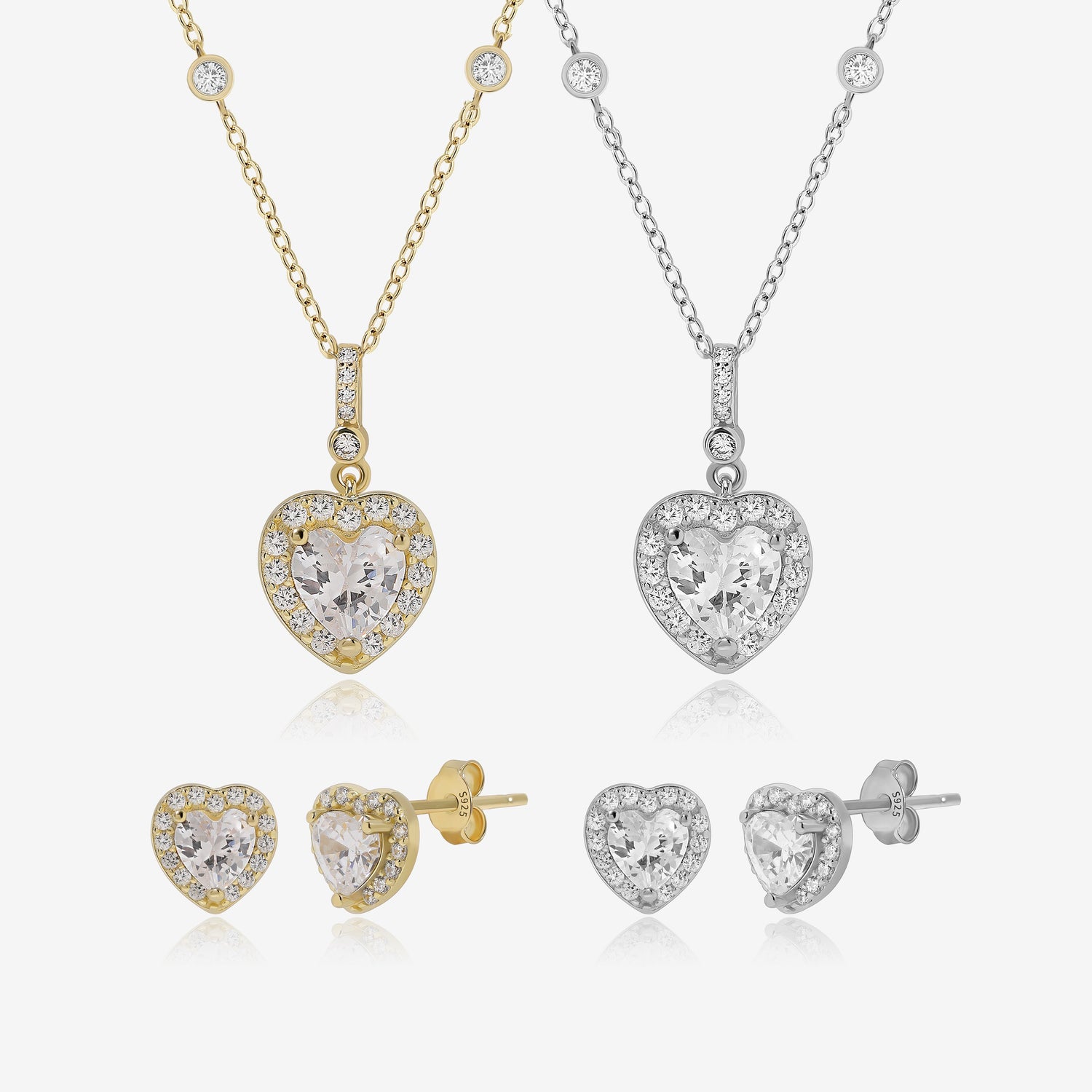Diamond Heart Earrings & Necklace Jewelry Set