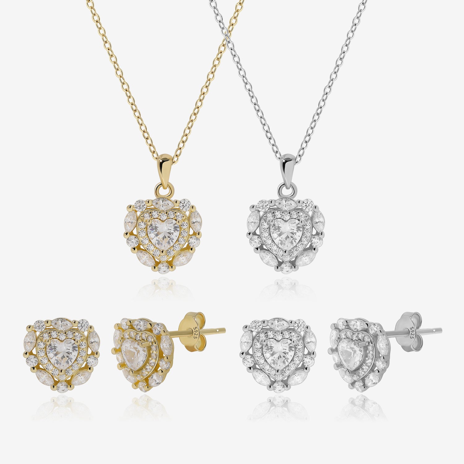 Princess Heart Earrings & Necklace Jewelry Set