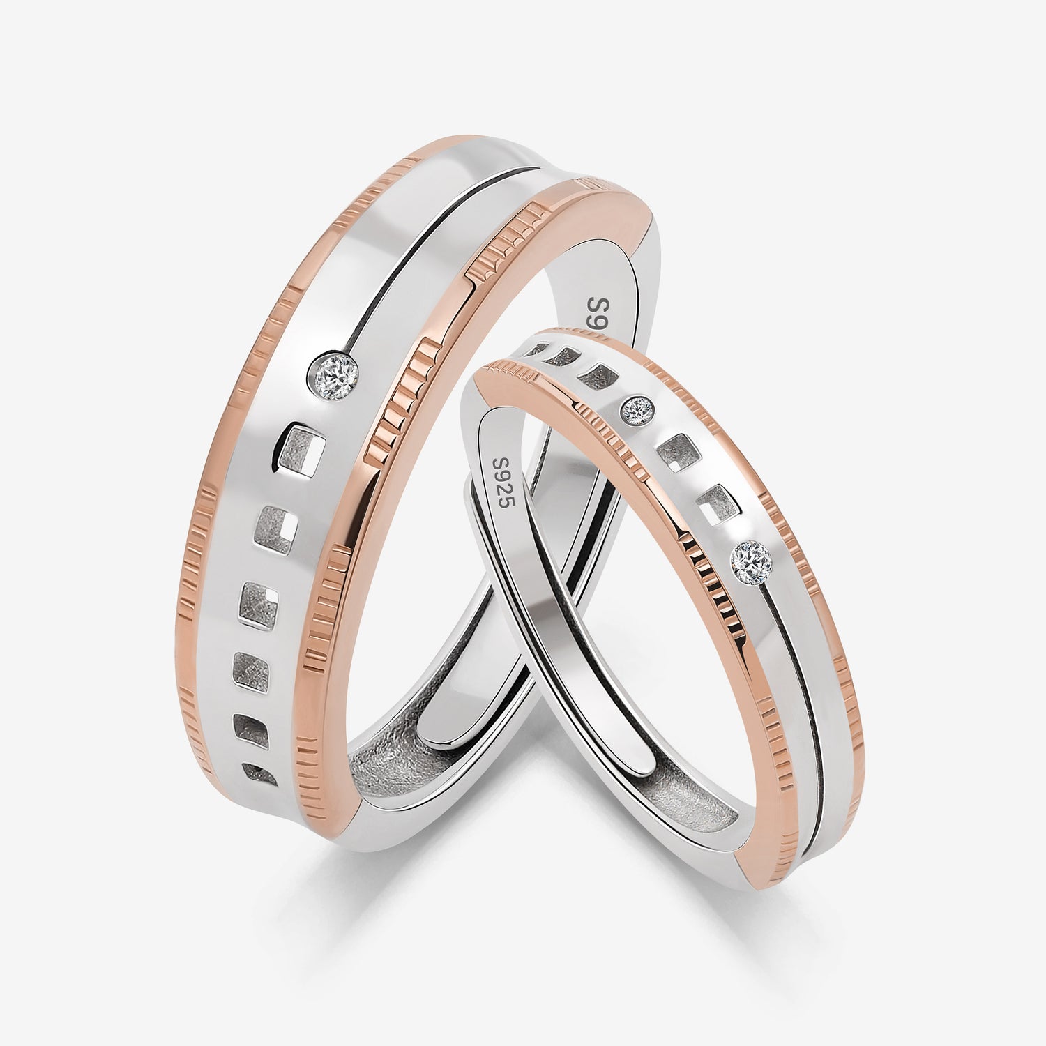 Parallel Hearts Couples’ Rings (Rose Gold)