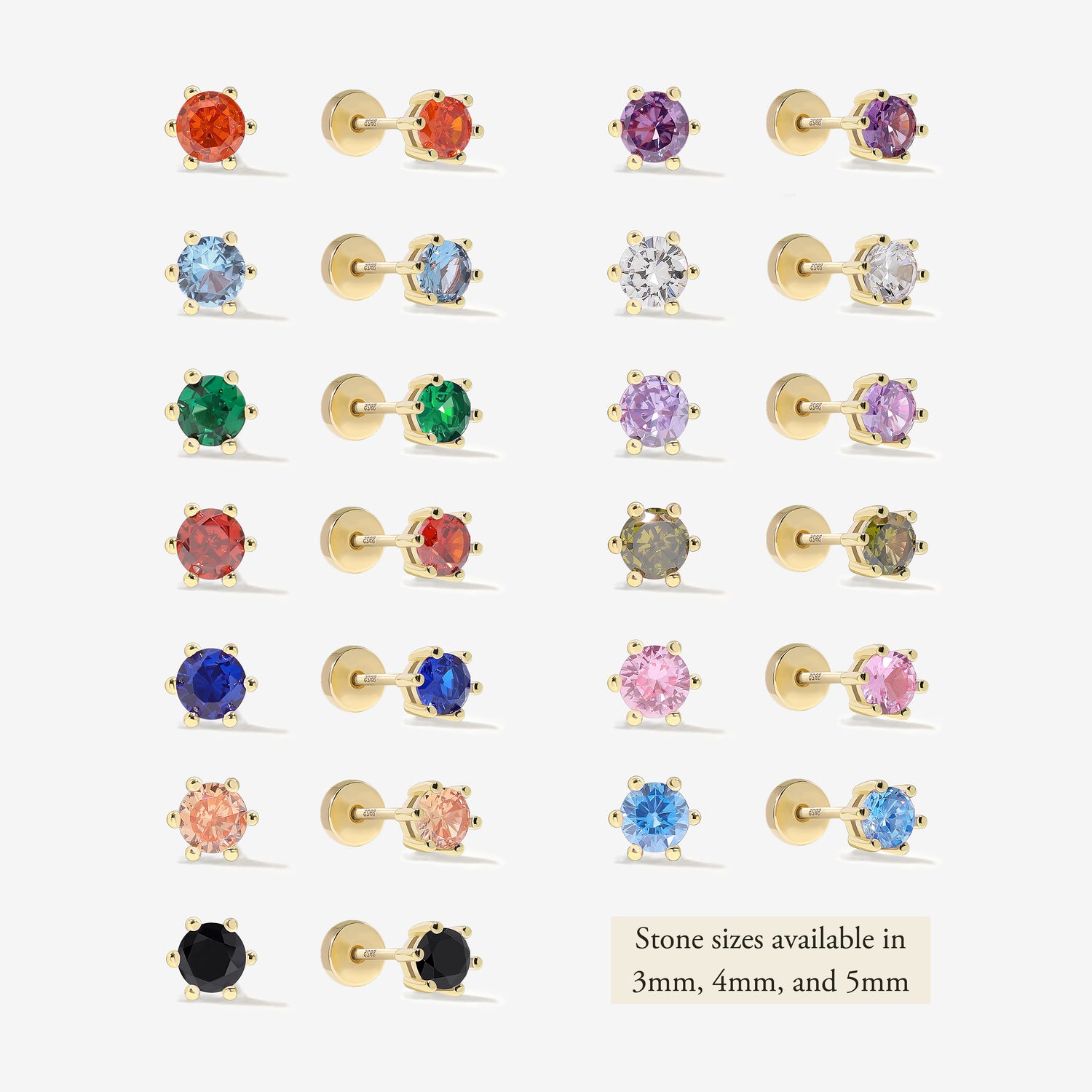 Birthstone Screw Flat Back Earrings