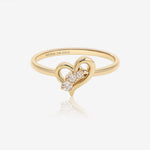 Waves of Love Ring in solid gold with an open heart design and round moissanite stones.